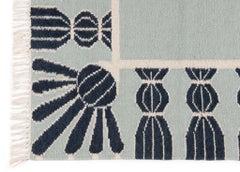 Handwoven Wool Tassel Rug, 8' x 10', Sky Blue, Navy, and Eggshell