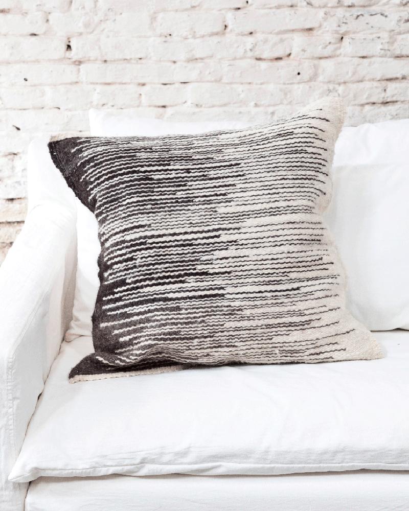 Rustic Handwoven Wool Throw Pillow in Black and White from Argentina, in Stock