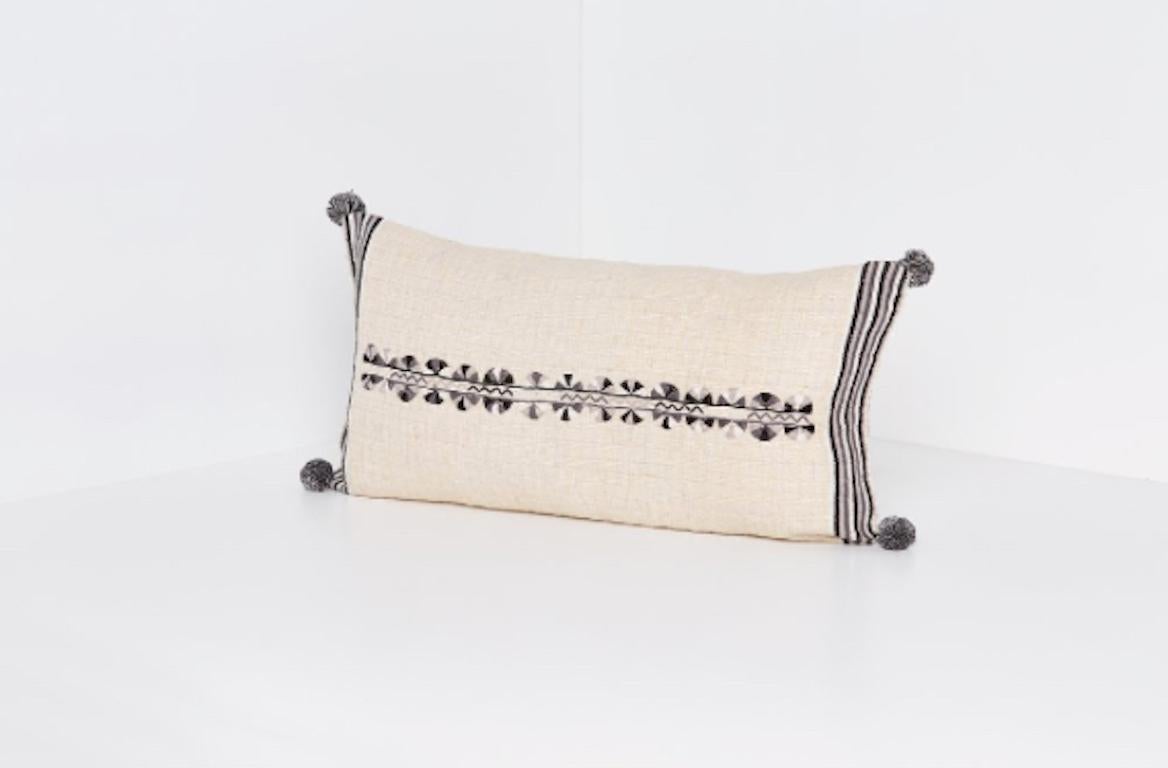 Hand-Woven Handwoven Wool Throw Pillow in Natural with Grey Dots, in Stock