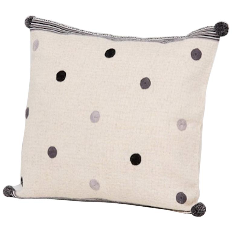 Handwoven Wool Throw Pillow in Natural with Grey Dots, in Stock