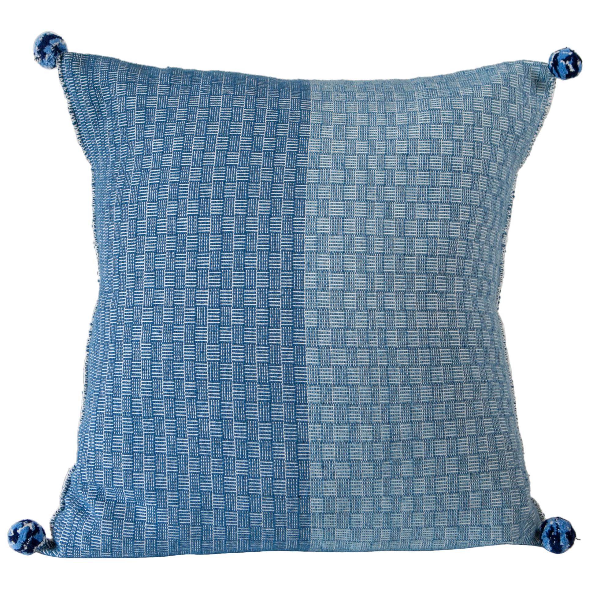 Handwoven Wool Throw Pillow Made with Natural Indigo, in Stock