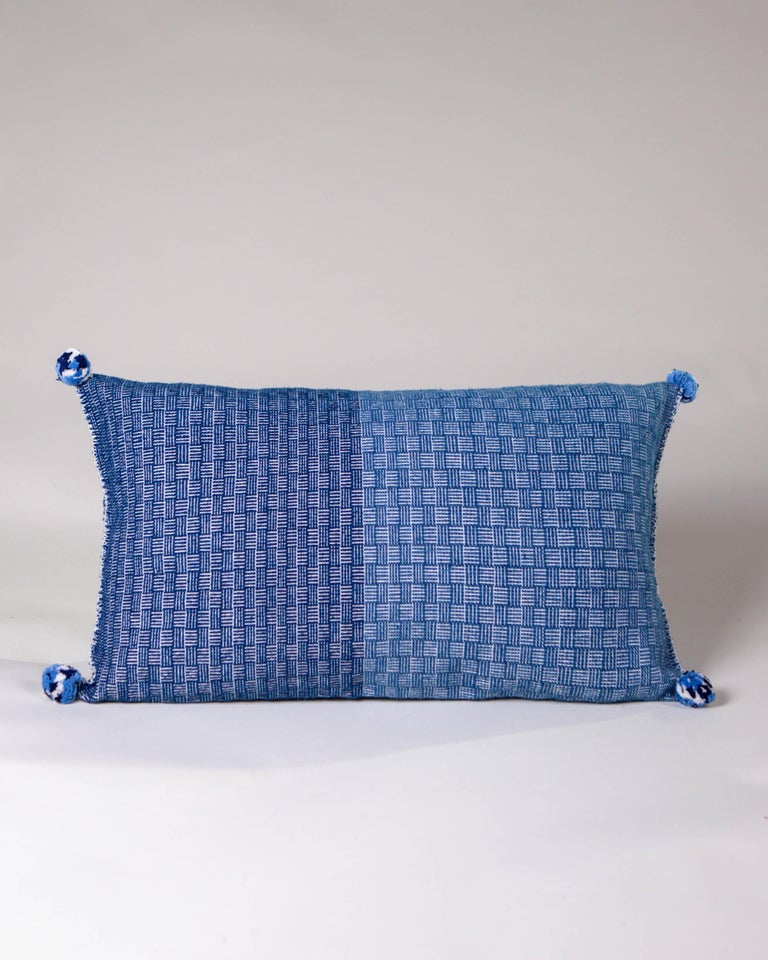 Handwoven Wool Throw Small Pillow Made with Natural Indigo, in Stock at