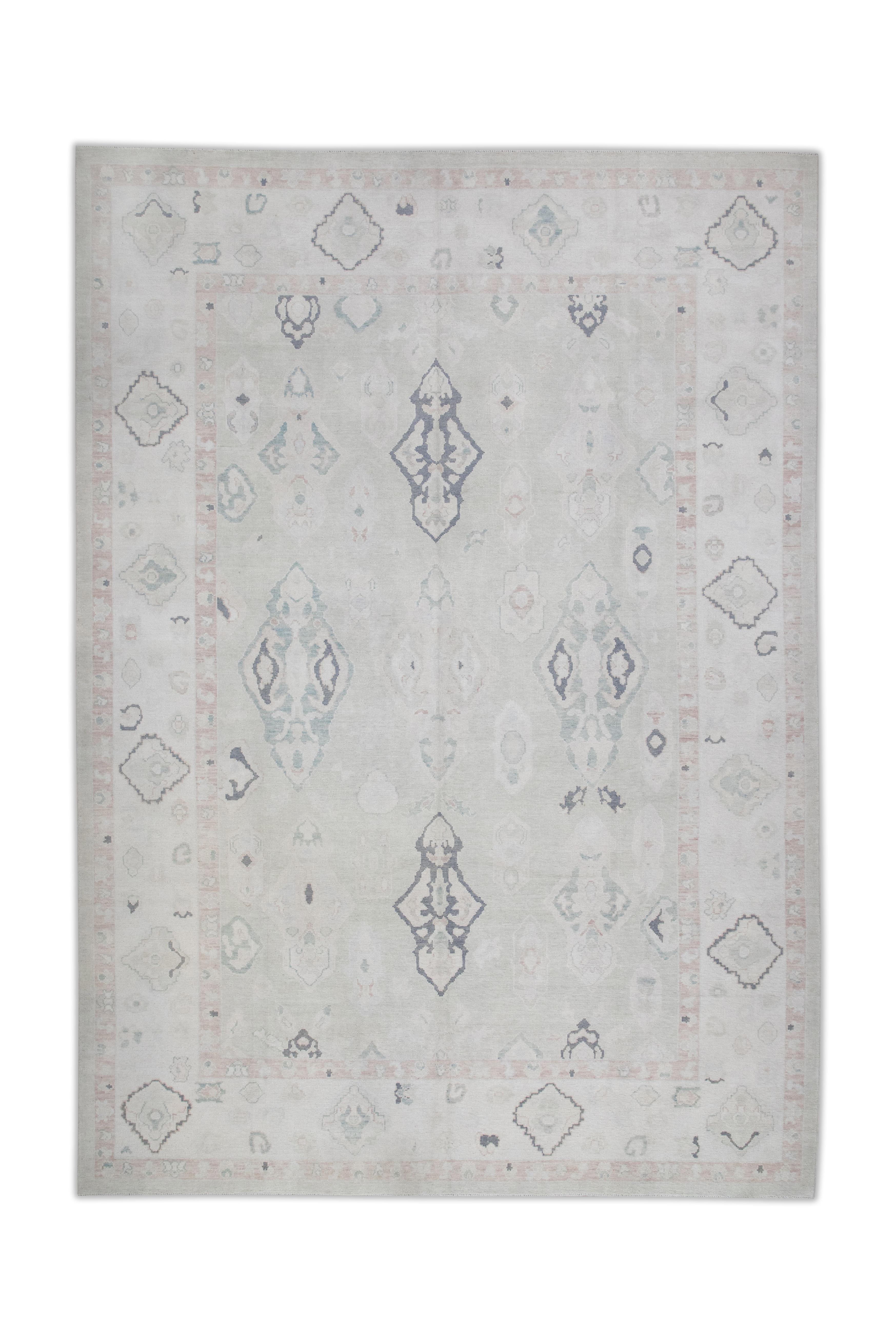 Handwoven Wool Turkish Oushak Rug 10'11"x 14'1" For Sale