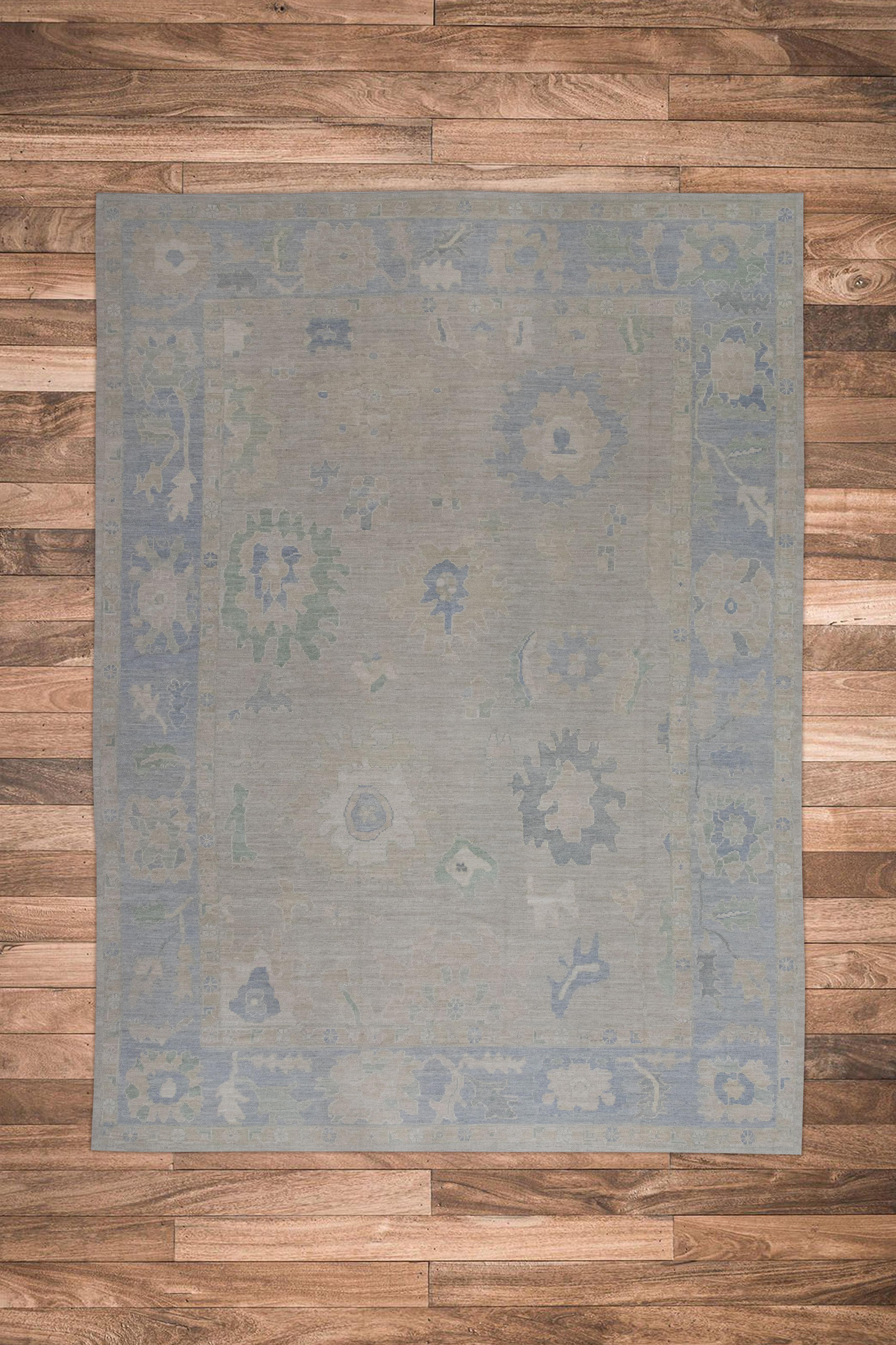 Contemporary Handwoven Wool Turkish Oushak Rug 10'3