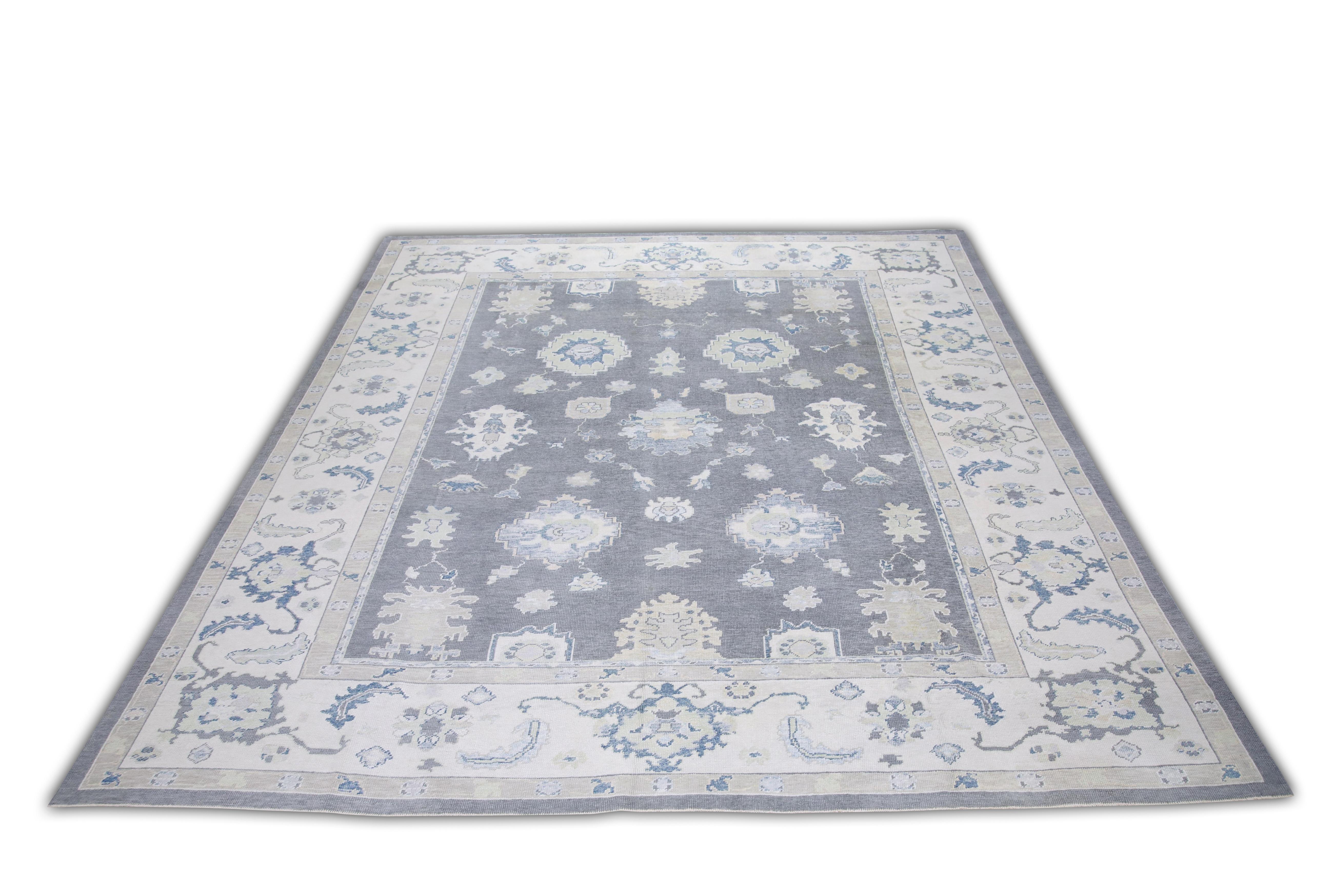 Modern Handwoven Wool Turkish Oushak Rug 11'10