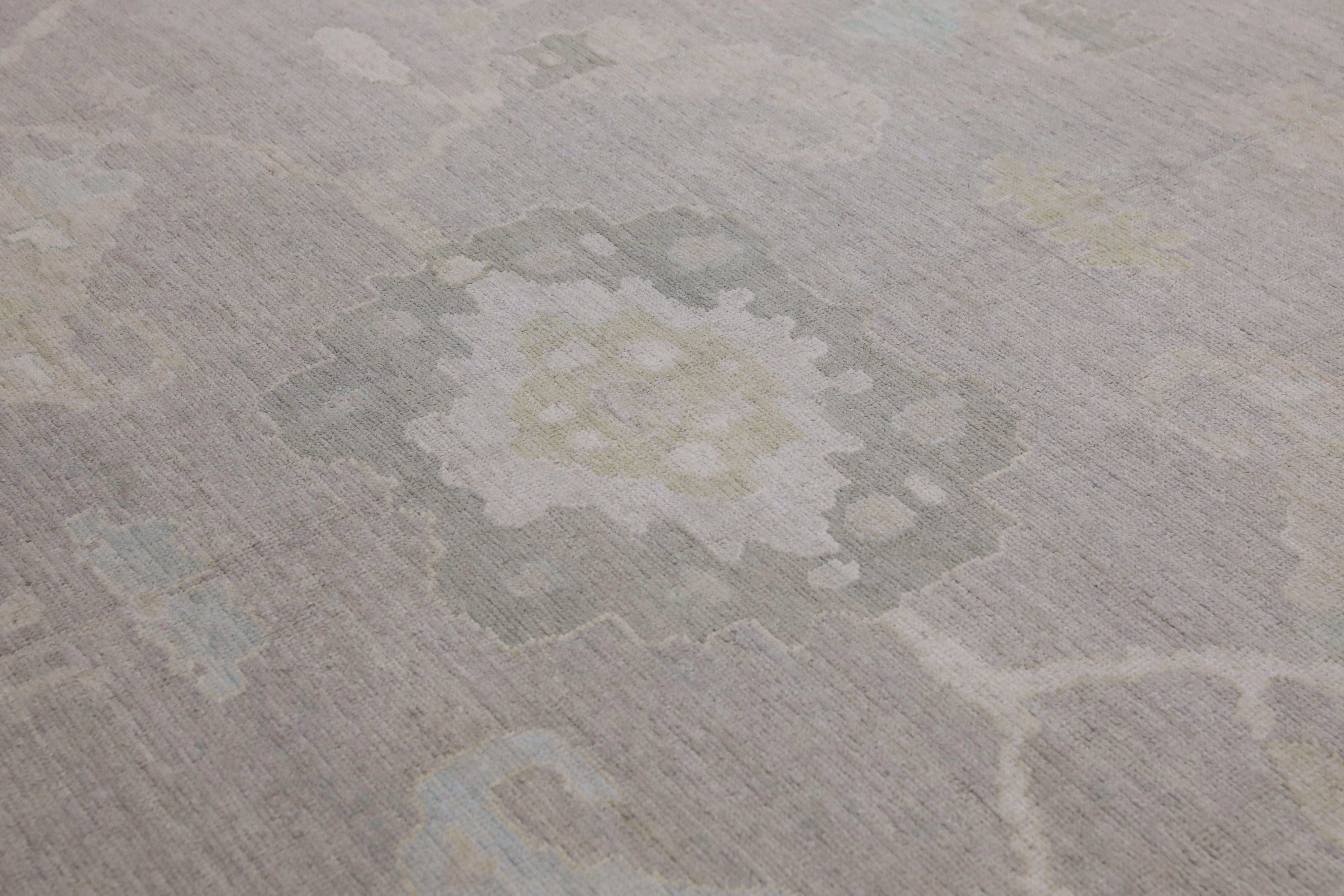 Contemporary Handwoven Wool Turkish Oushak Rug 12'2