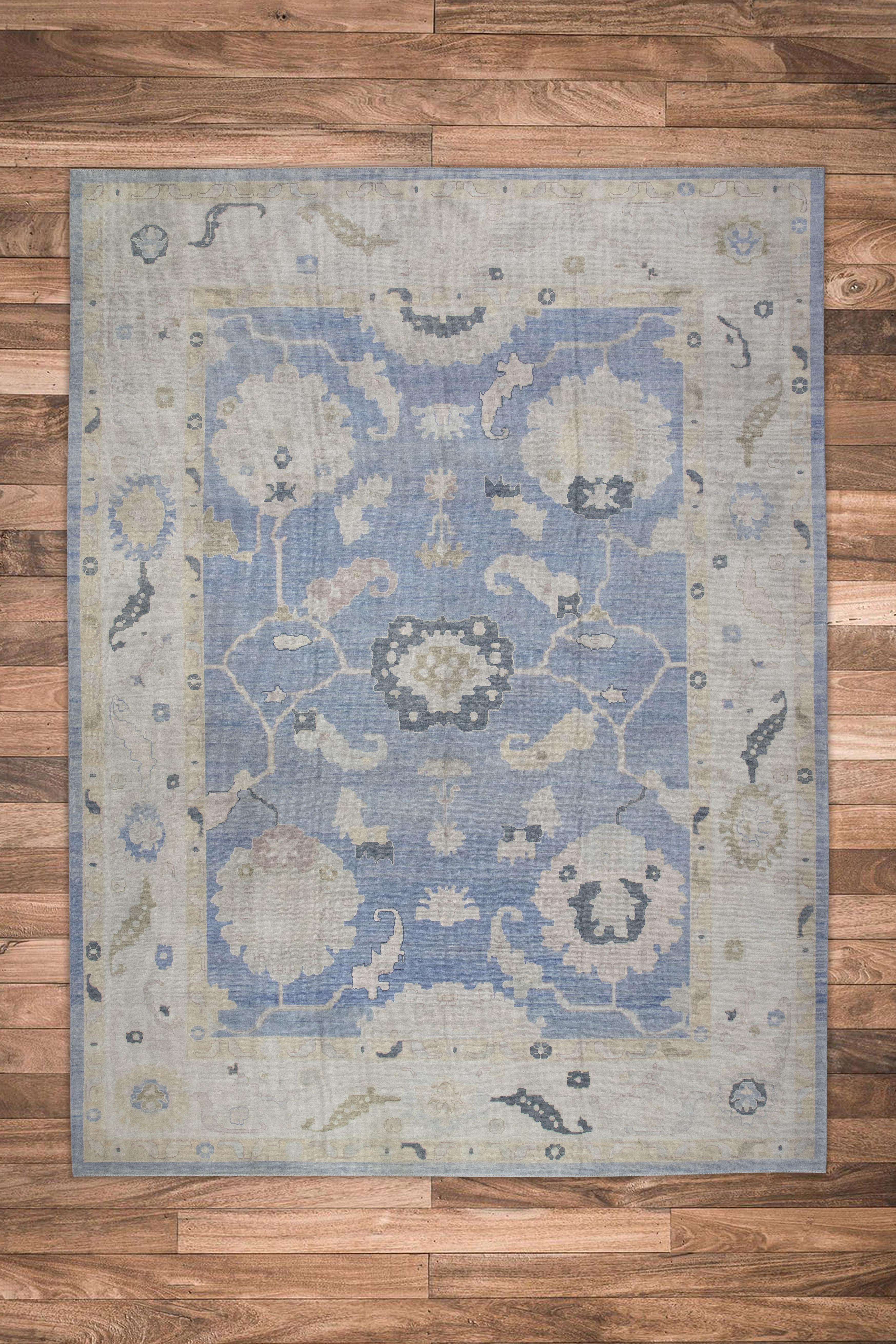 Tappeto Oushak turco in lana intrecciata a mano 12'3 