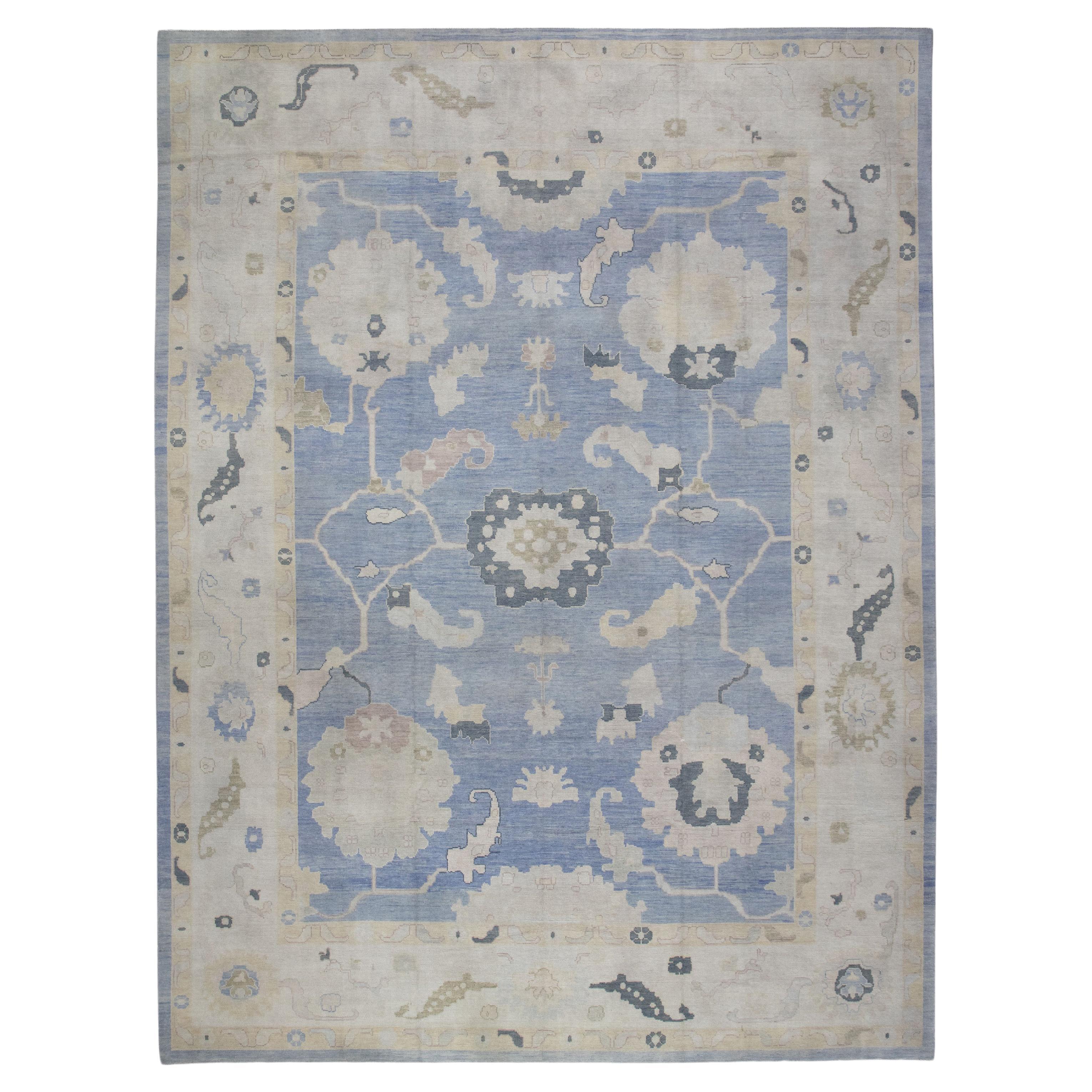 Tappeto Oushak turco in lana intrecciata a mano 12'3 "x 16'