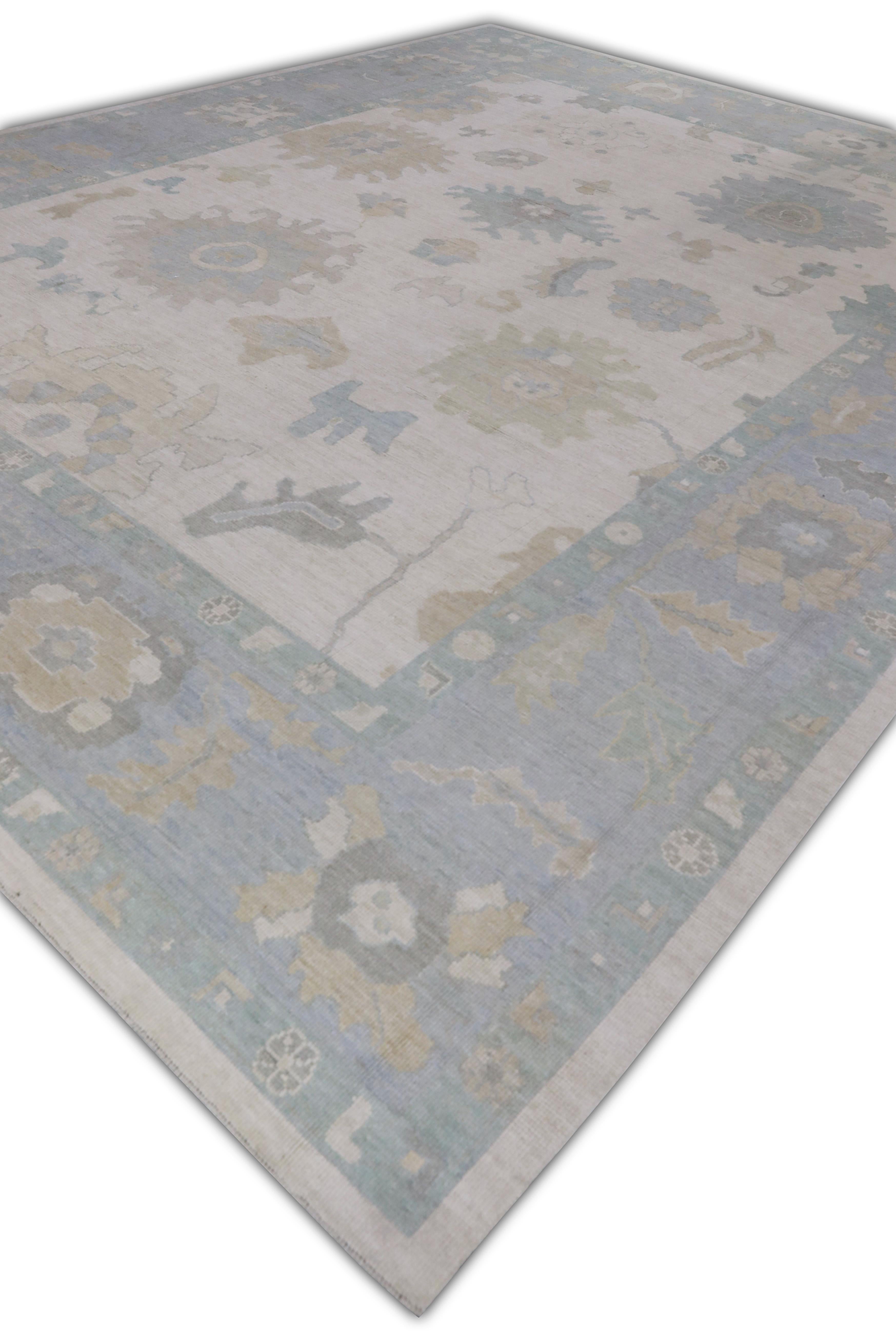 Modern Handwoven Wool Turkish Oushak Rug 12'4