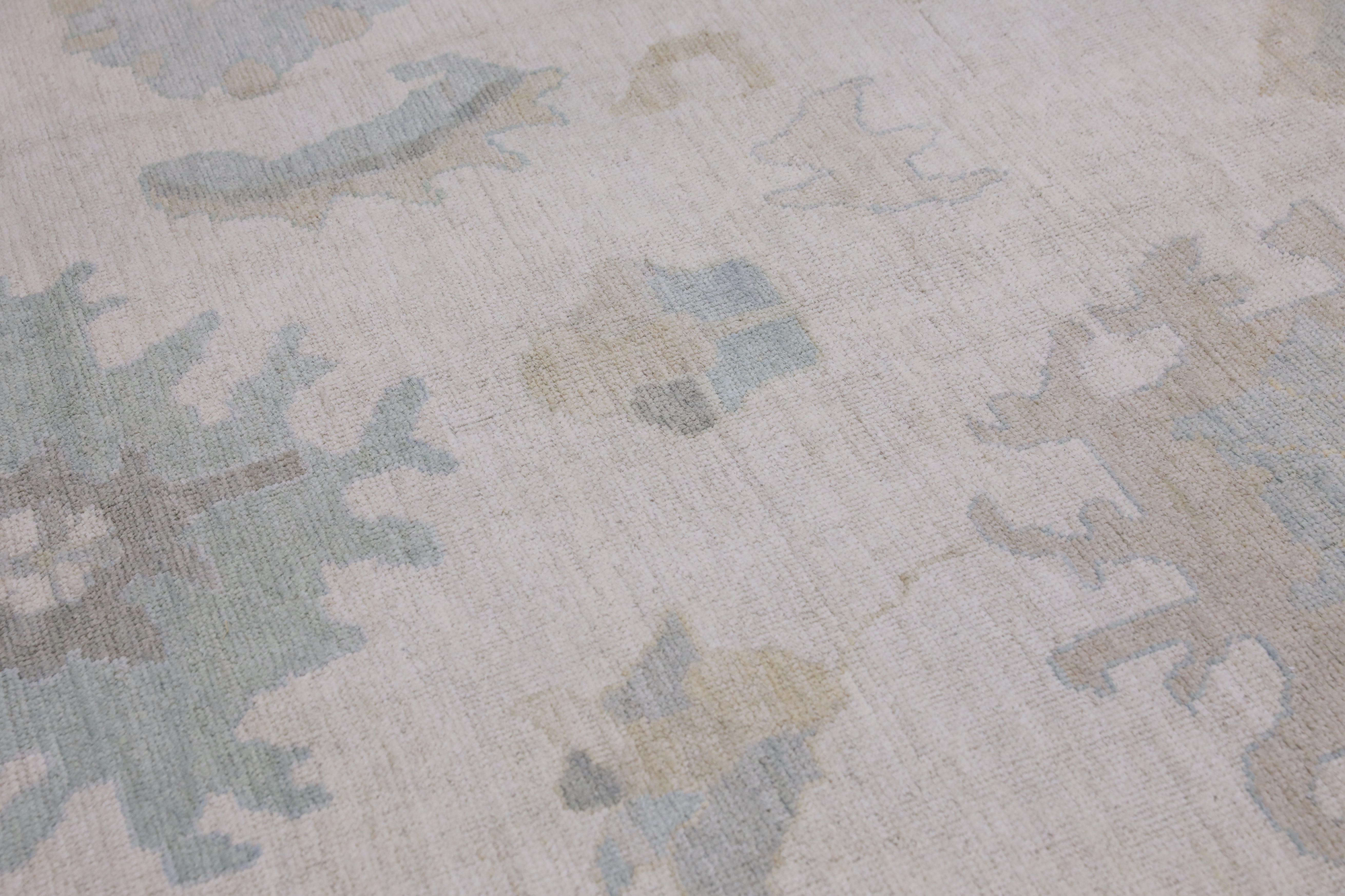 Contemporary Handwoven Wool Turkish Oushak Rug 12'4