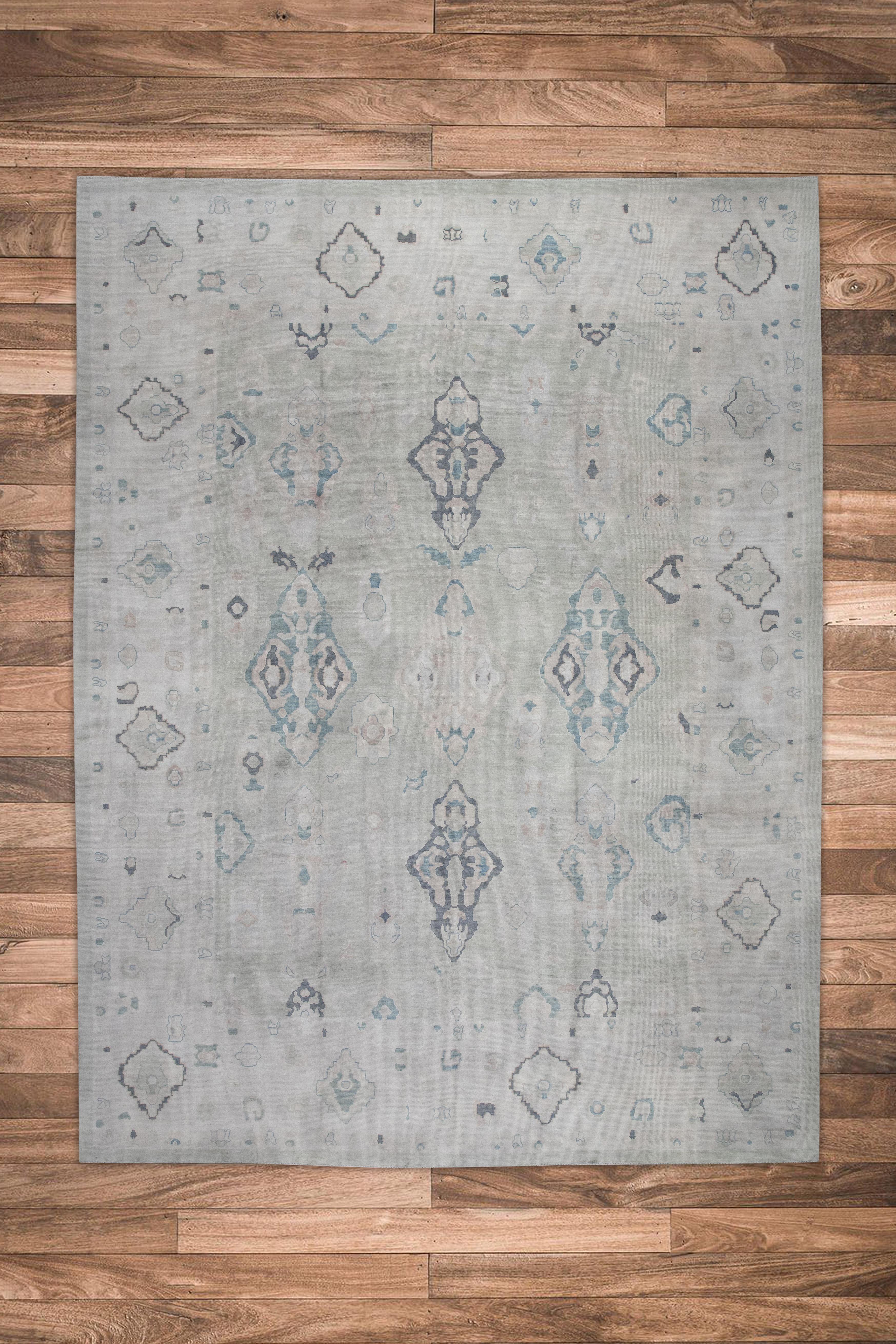 XXIe siècle et contemporain Tapis turc Oushak tissé à la main 12'4