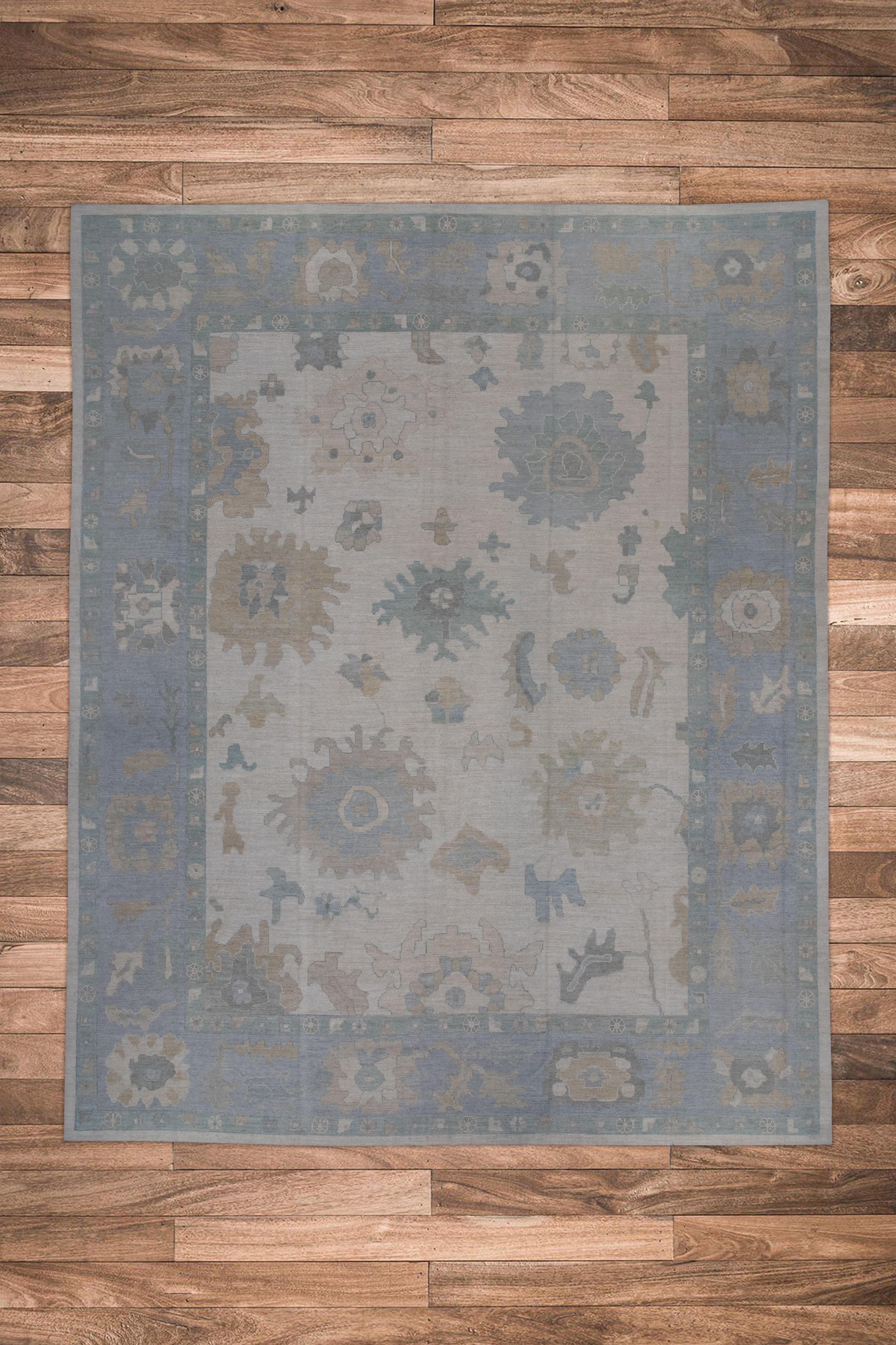 Handwoven Wool Turkish Oushak Rug 12'4