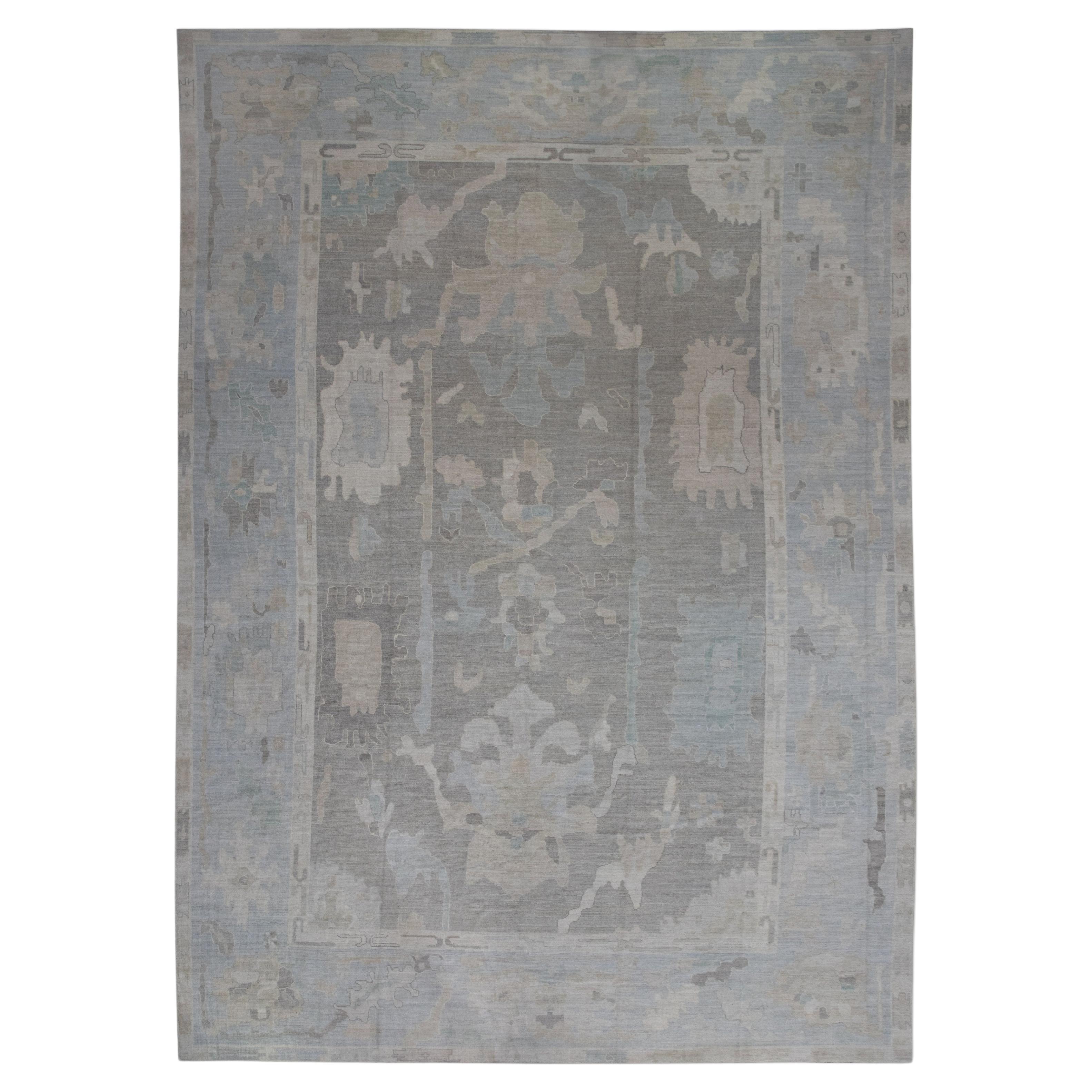 Handwoven Wool Turkish Oushak Rug 12'8"x 17'8" For Sale