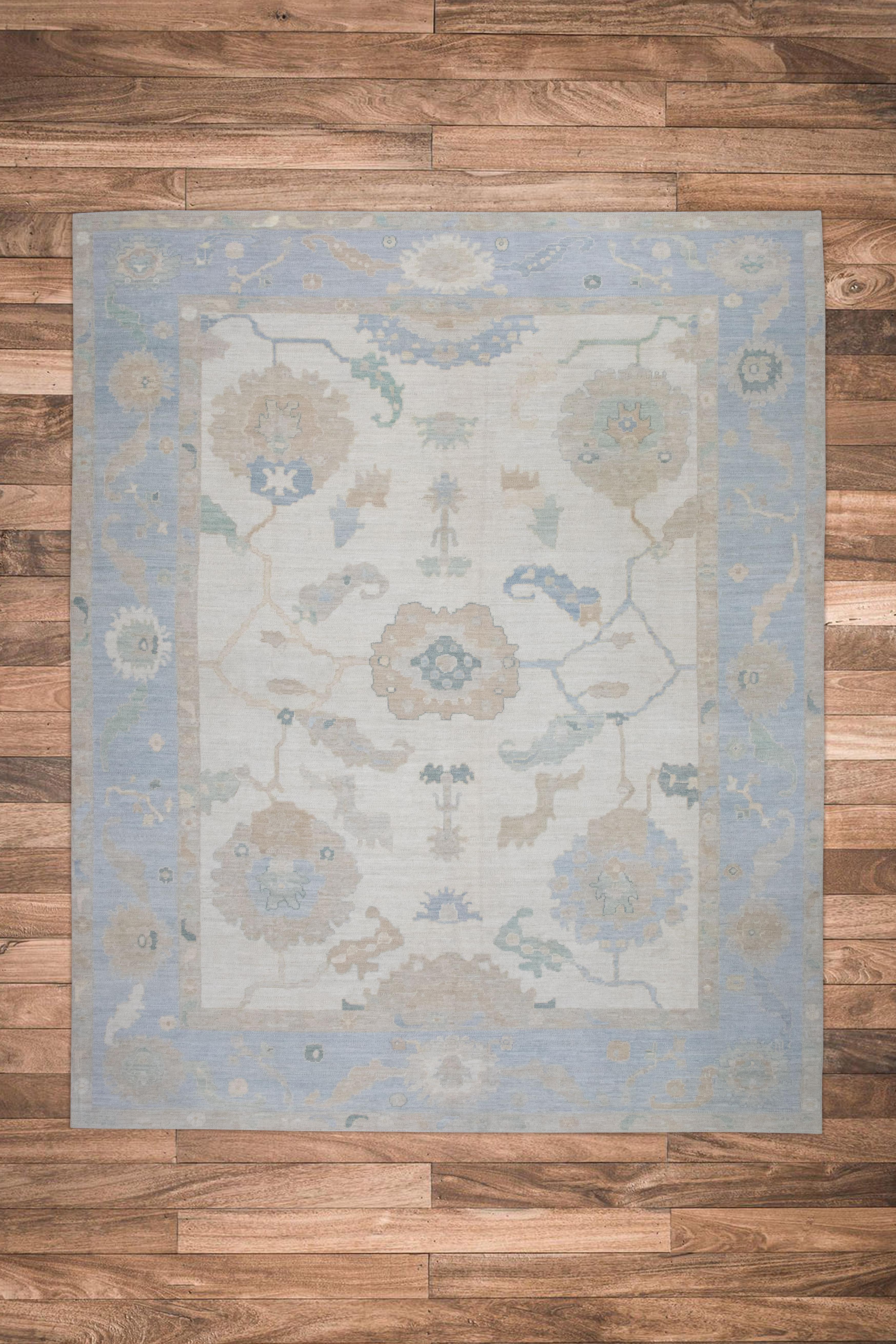 Handgewebter türkischer Oushak-Teppich aus Wolle 12'x 14'7