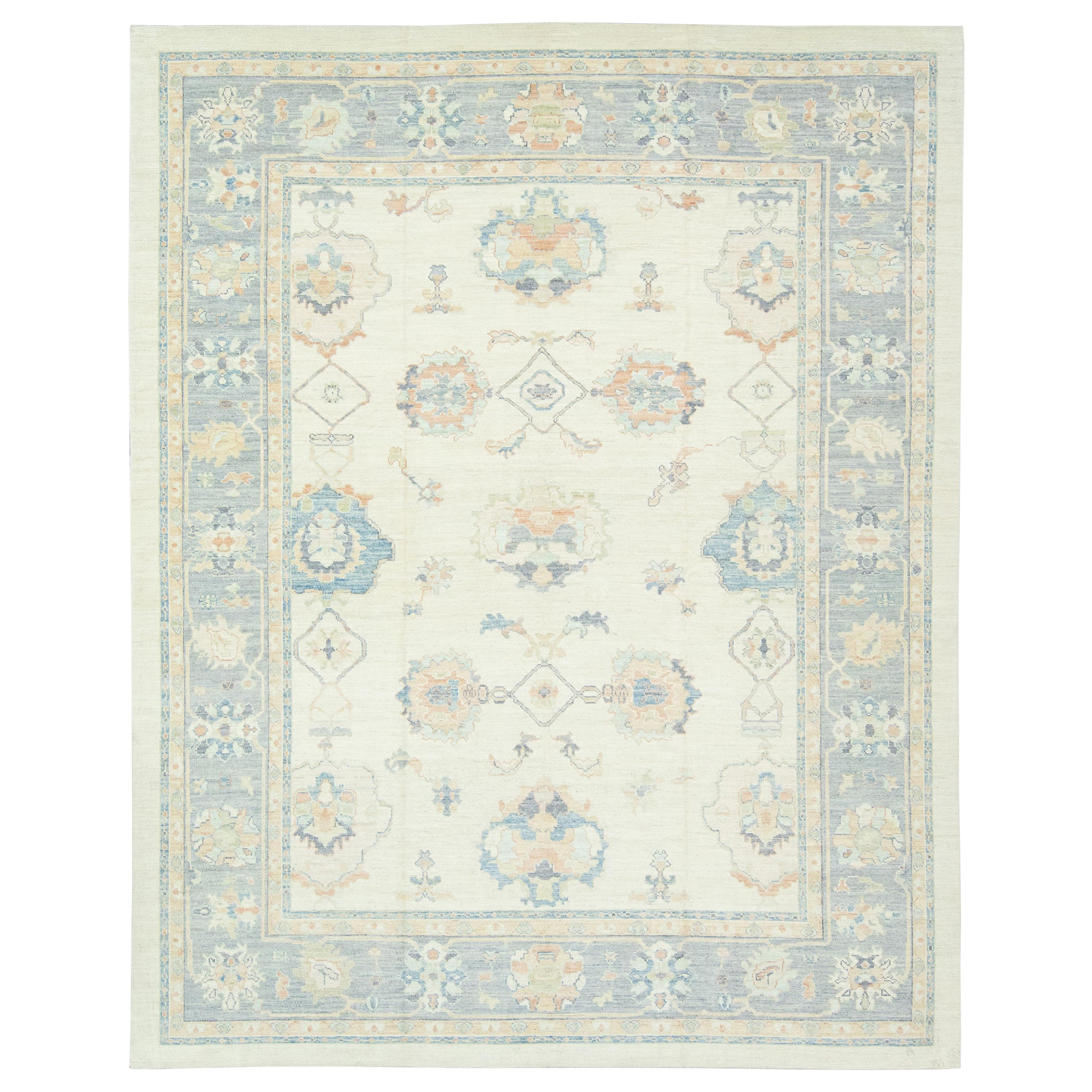 Tappeto Oushak turco in lana intrecciata a mano 12'x 15'1"
