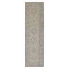 Handgewebter türkischer Oushak-Teppich aus Wolle 2'10"x 10'