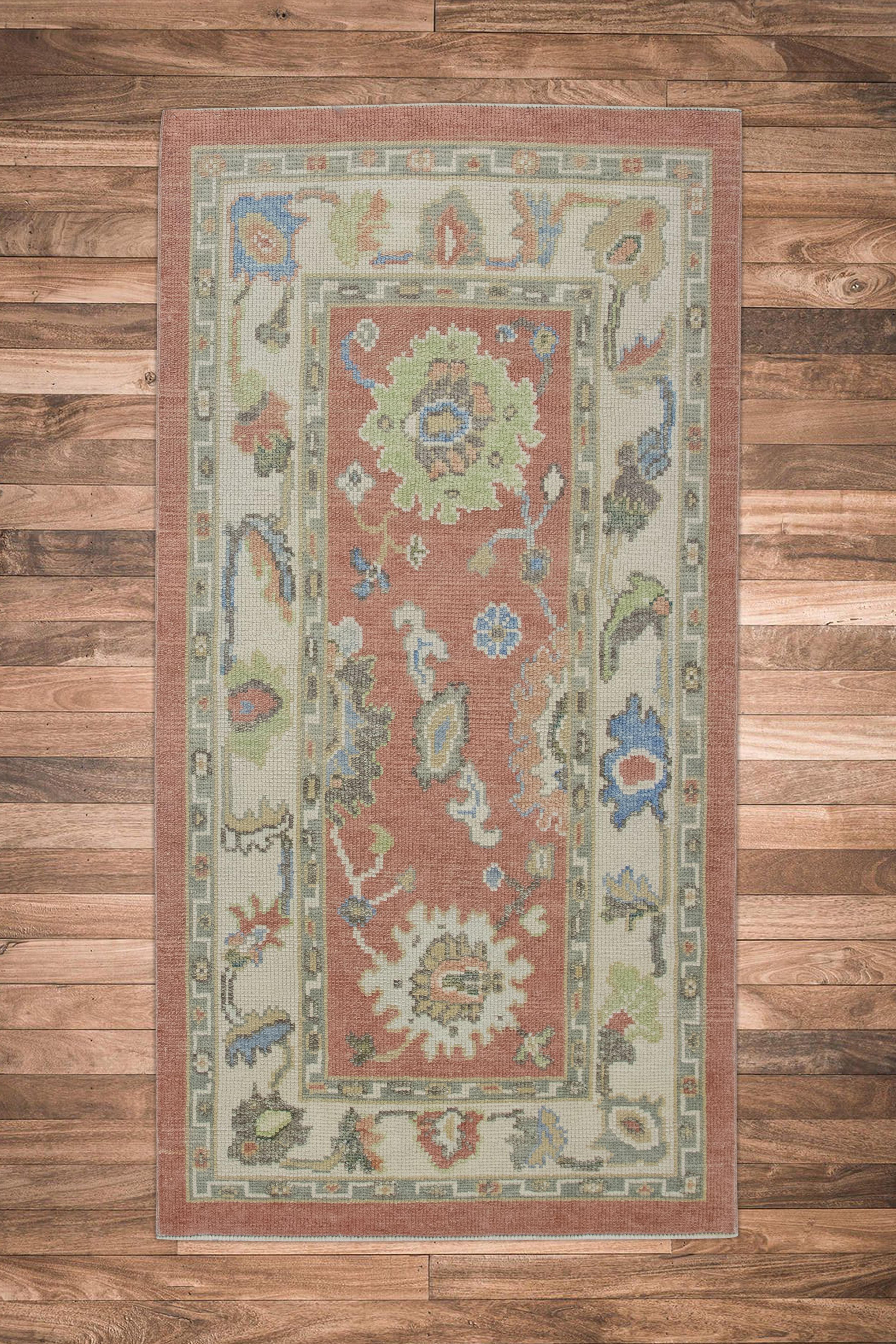 Contemporary Handwoven Wool Turkish Oushak Rug 2'10