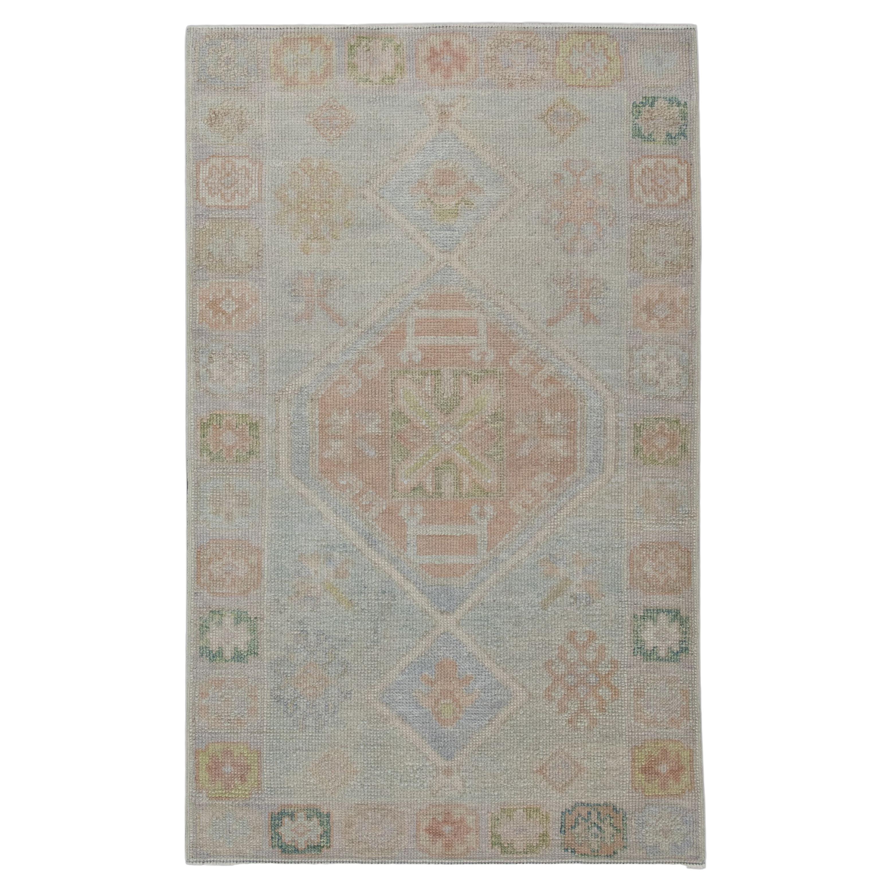 Handwoven Wool Turkish Oushak Rug 2'11"x 4'9" For Sale