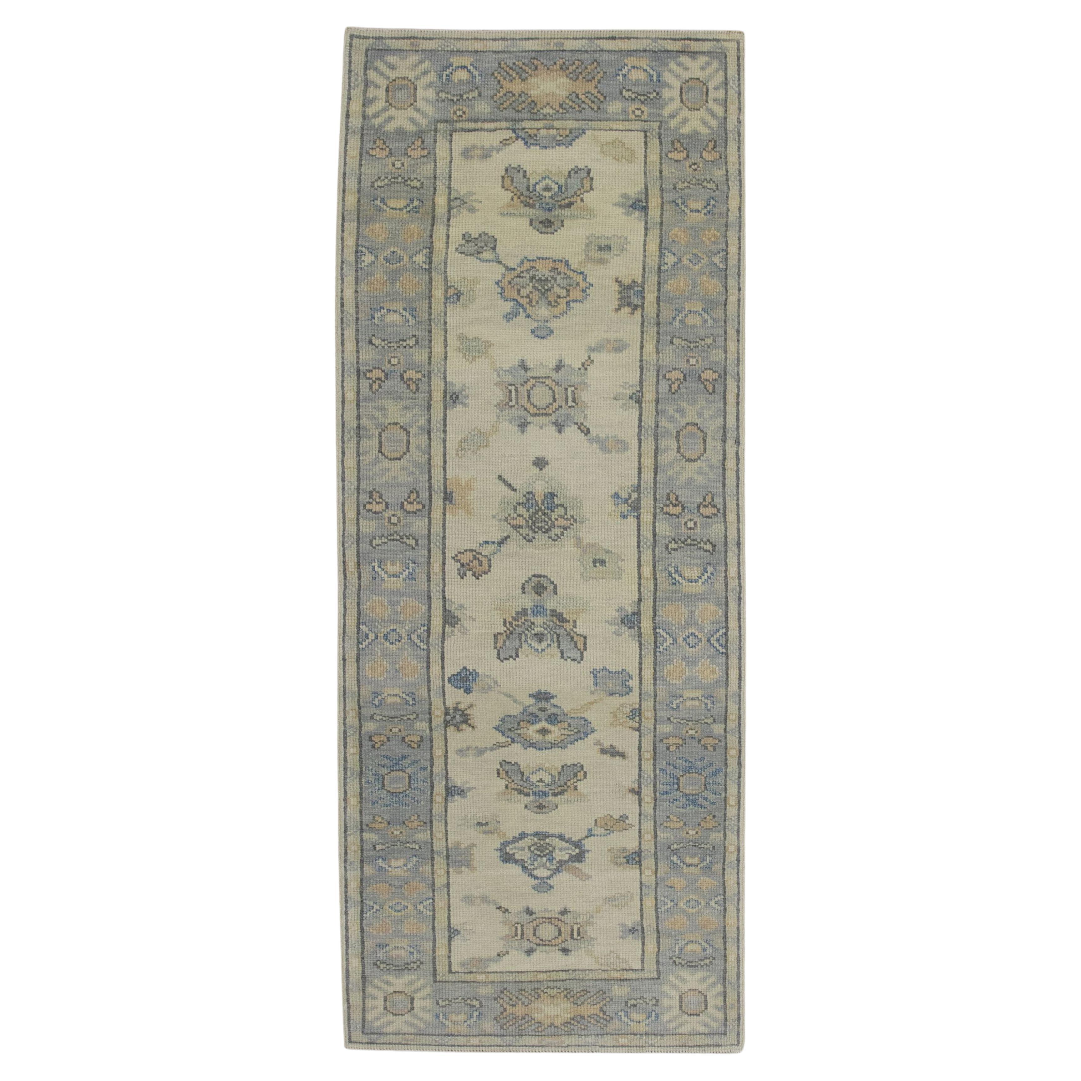 Handwoven Wool Turkish Oushak Rug 2'6"x 7'6" For Sale