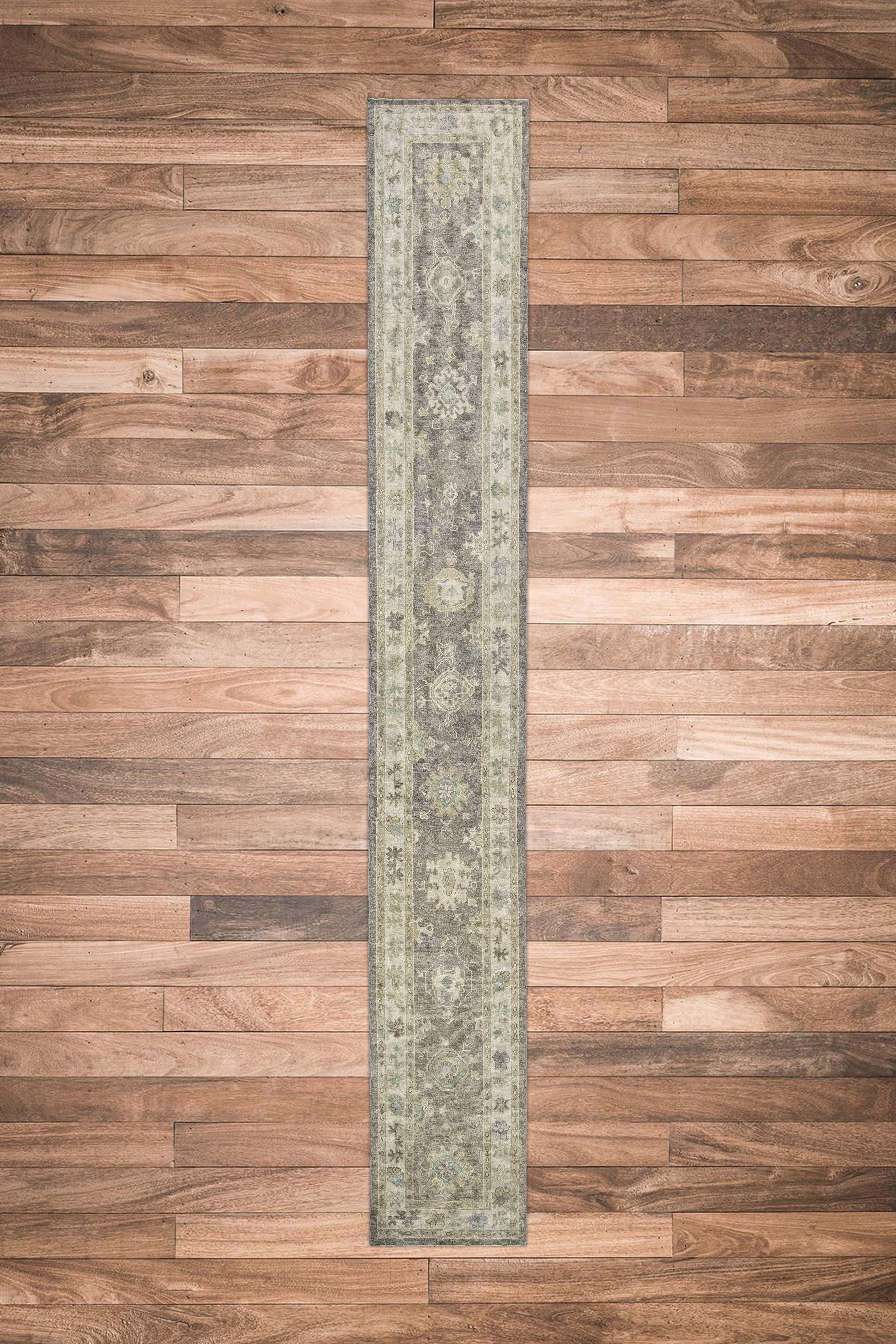 Alfombra Oushak turca de lana tejida a mano 2'8 