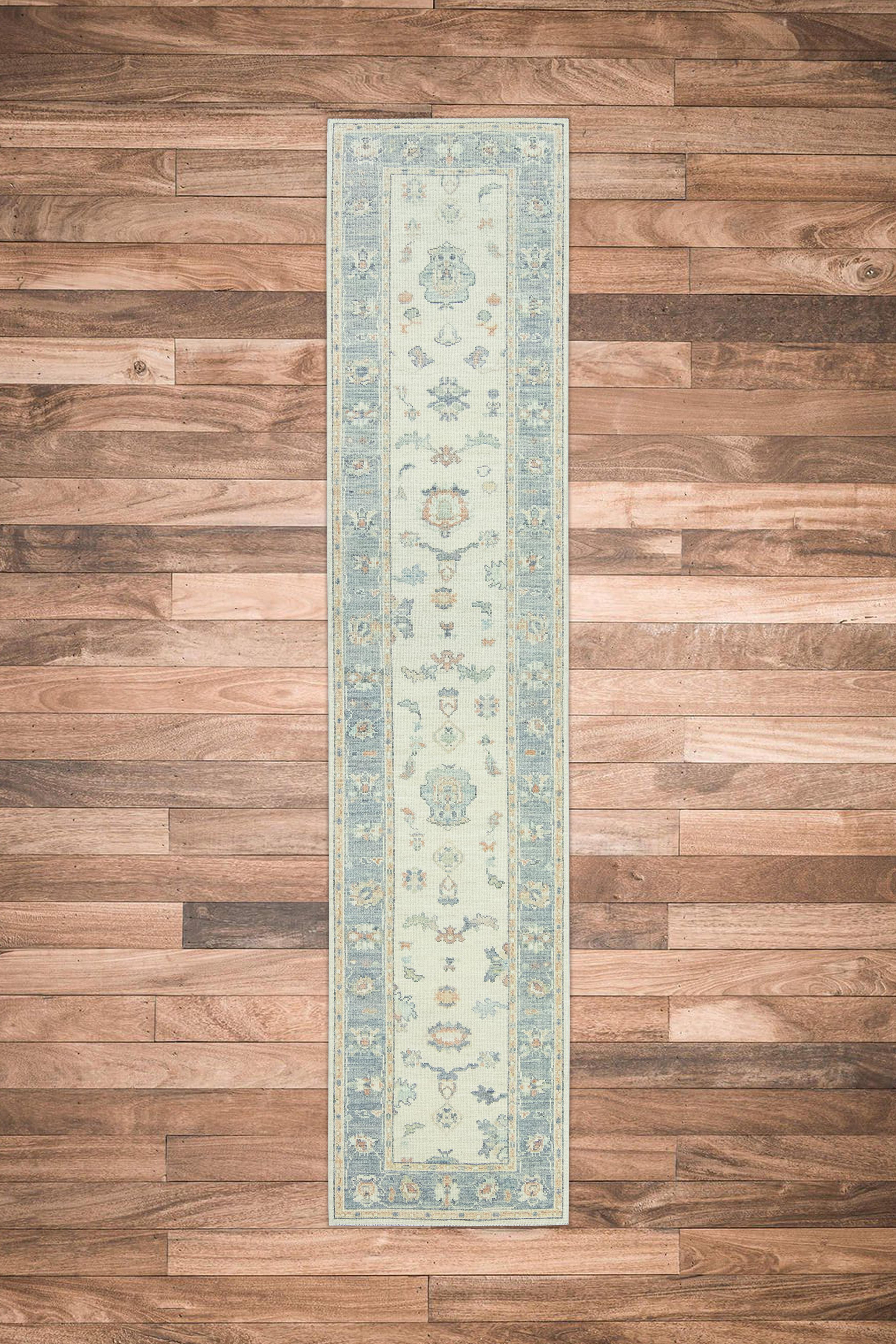 Handgewebter türkischer Oushak-Teppich aus Wolle 3' x 14'3
