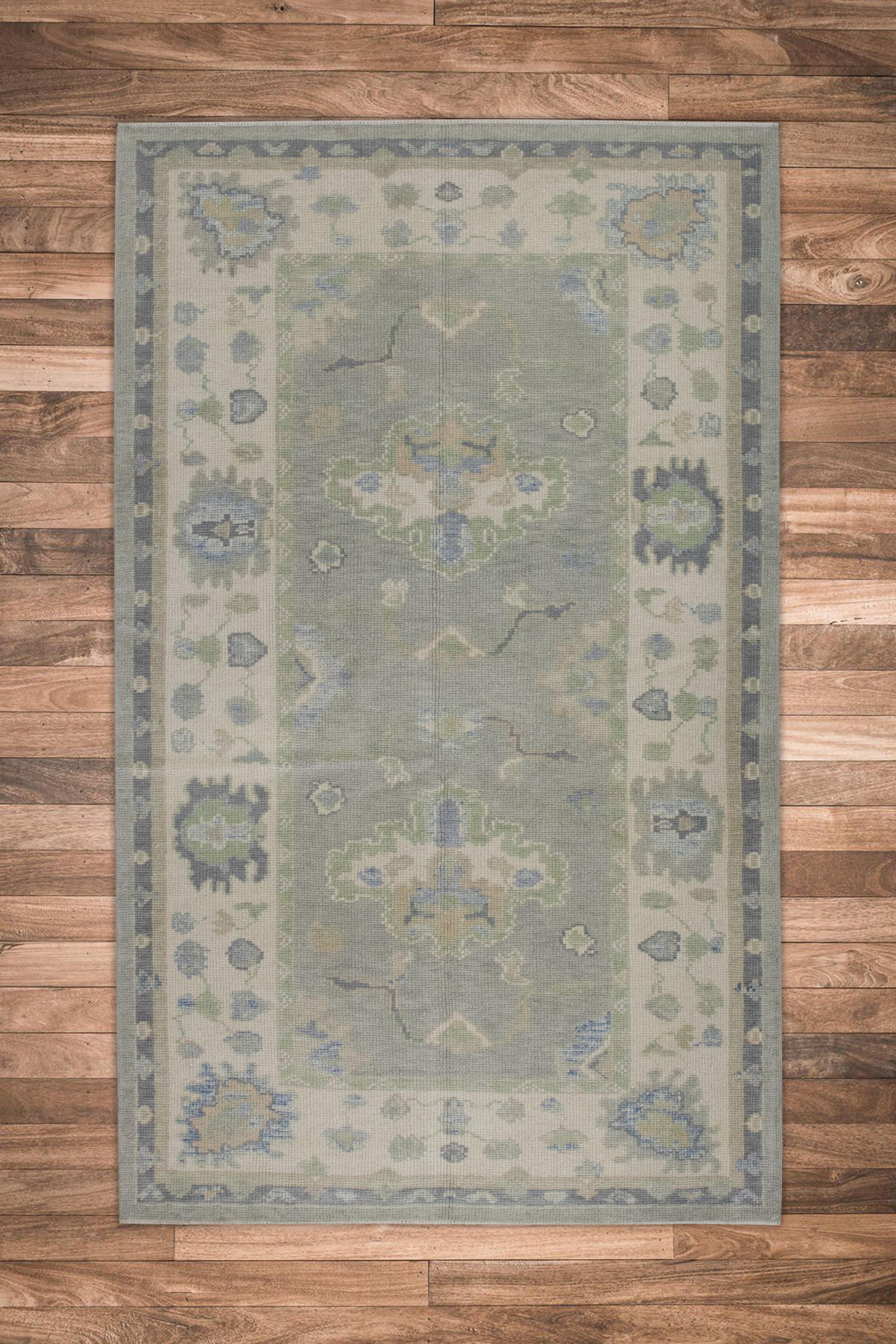 Tappeto Oushak turco in lana intrecciata a mano 3'11 