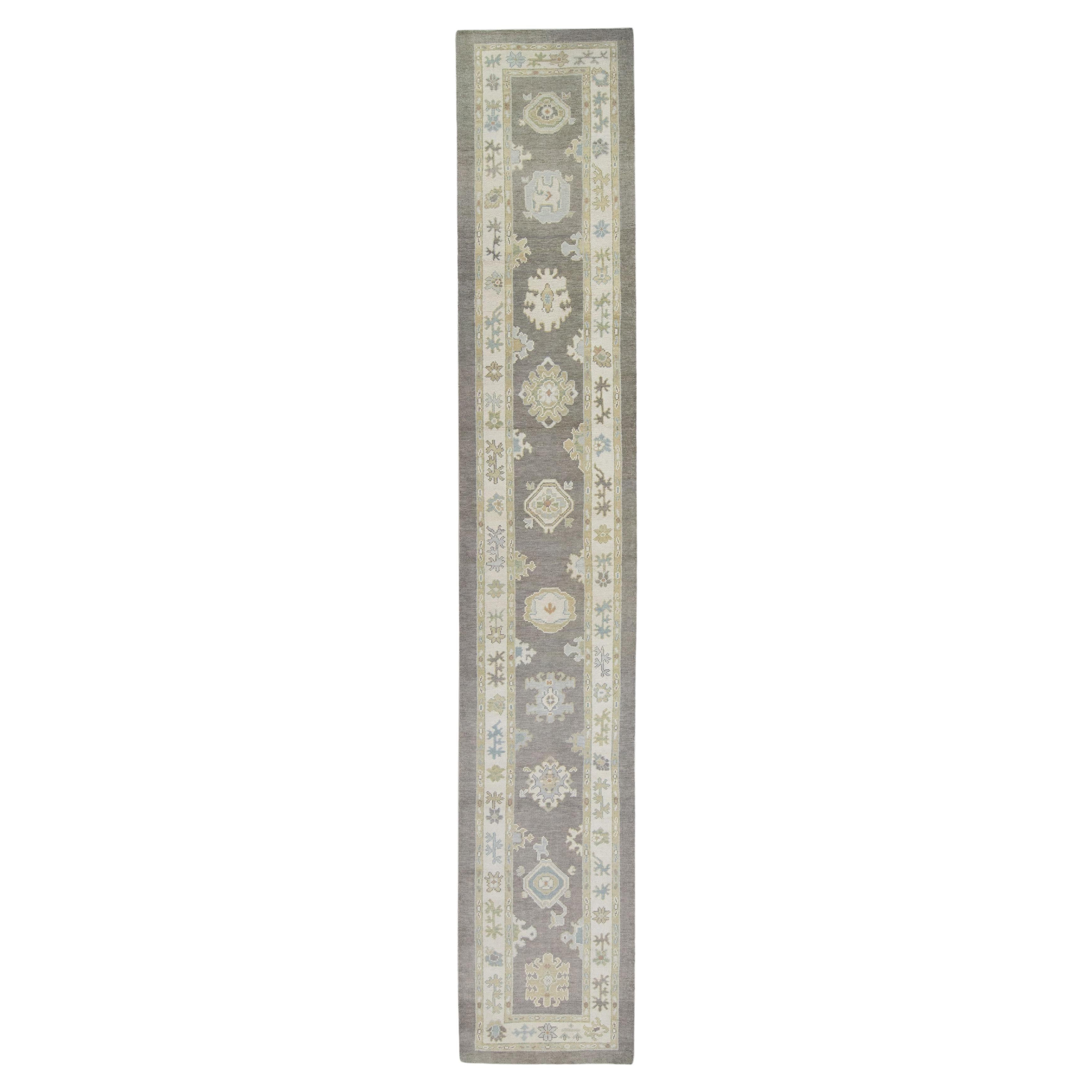 Alfombra Oushak Turca de Lana Tejida a Mano 3'1 "x 17'4" (3'1 "x 17'4")