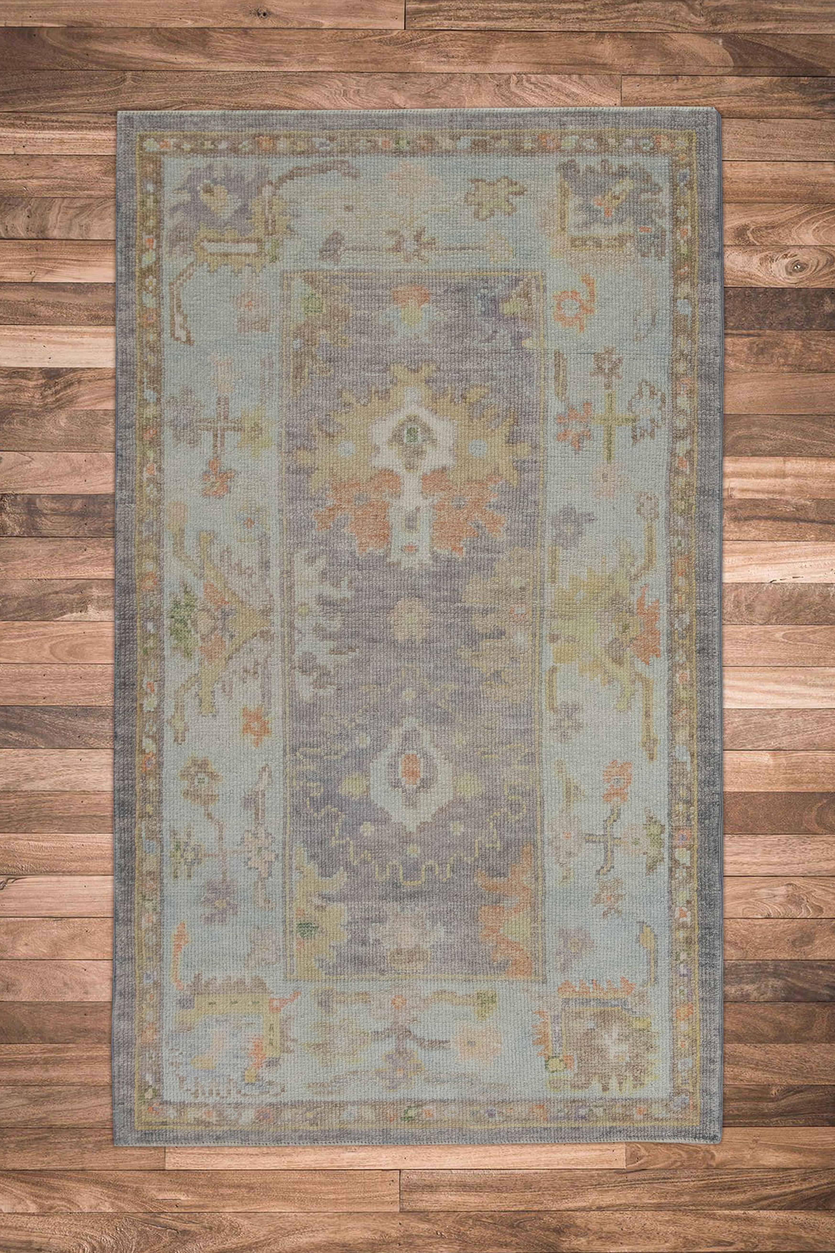 Contemporary Handwoven Wool Turkish Oushak Rug 3'1
