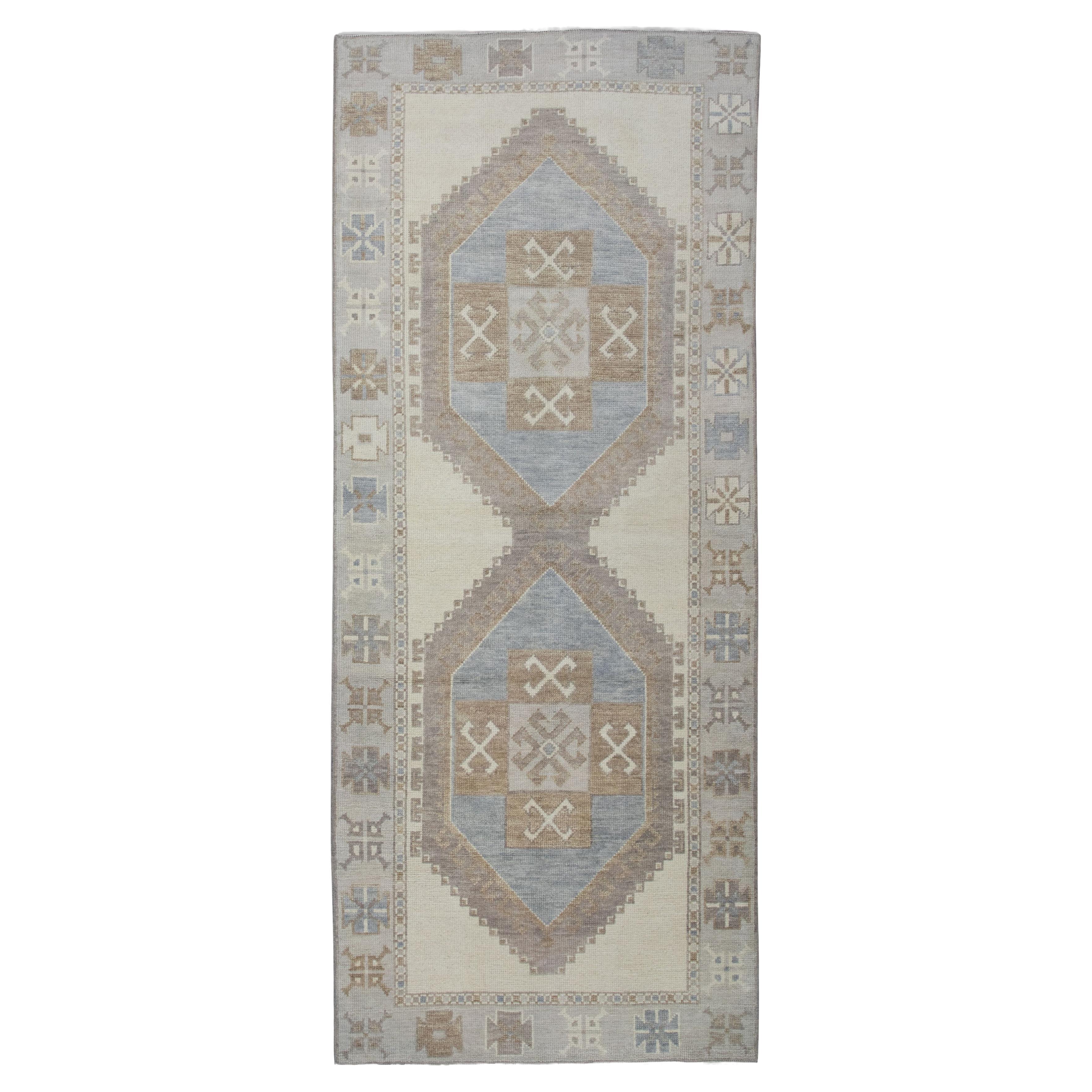Handwoven Wool Turkish Oushak Rug 3'9"x 8'5"