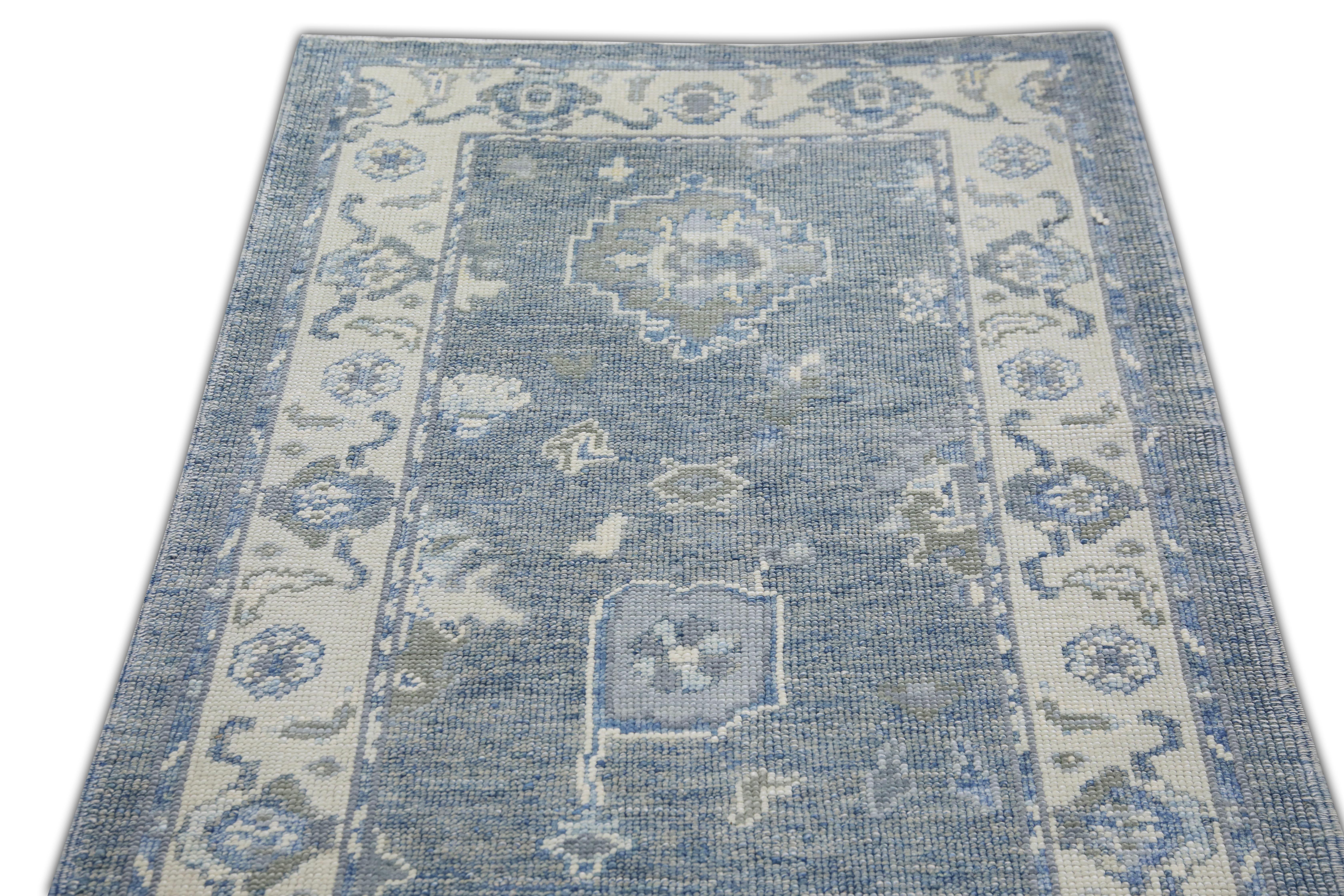 Modern Handwoven Wool Turkish Oushak Rug 3'x 17'2