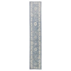 Tappeto Oushak turco in lana intrecciata a mano 3'x 17'2"