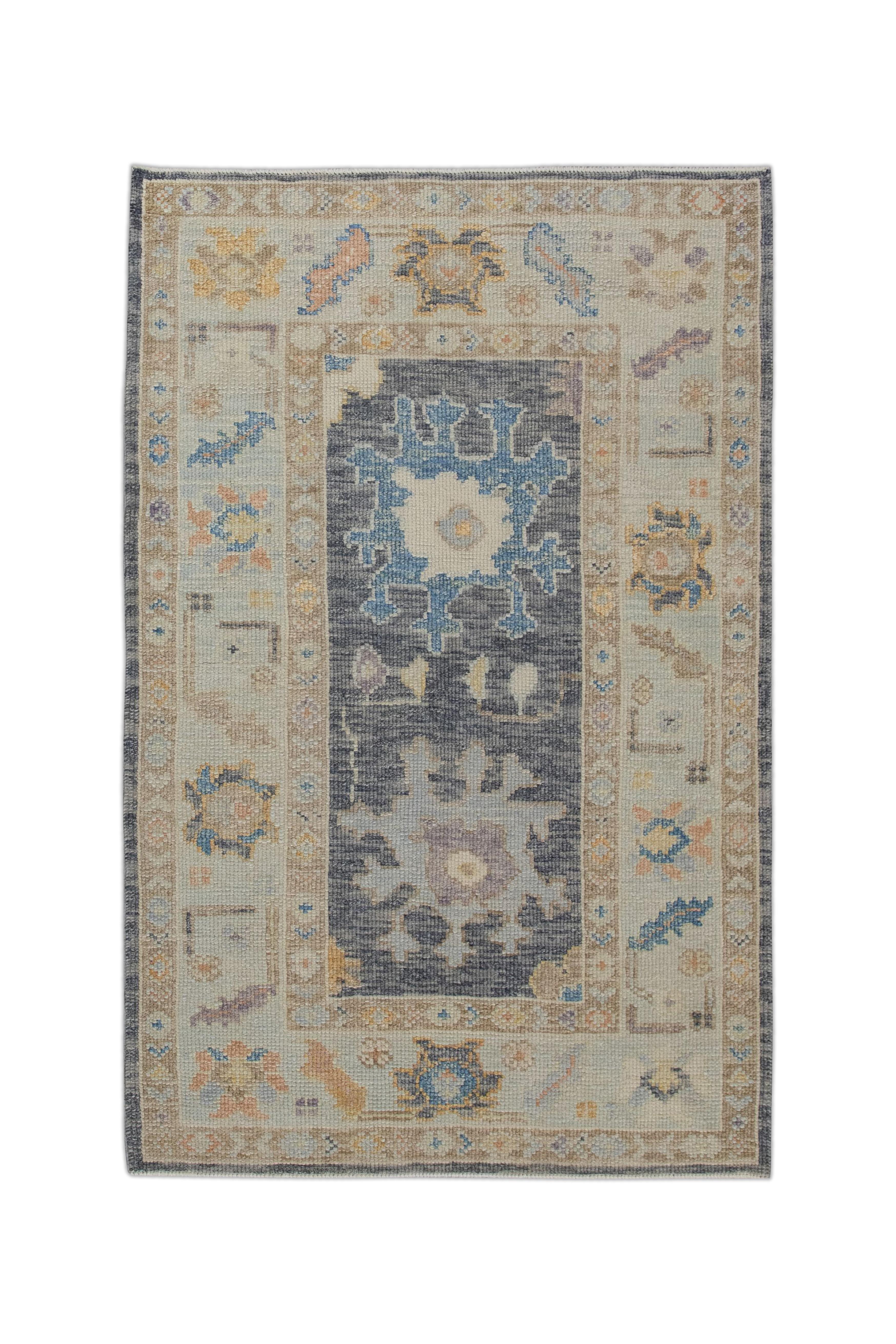 Handwoven Wool Turkish Oushak Rug 3'x 4'9"