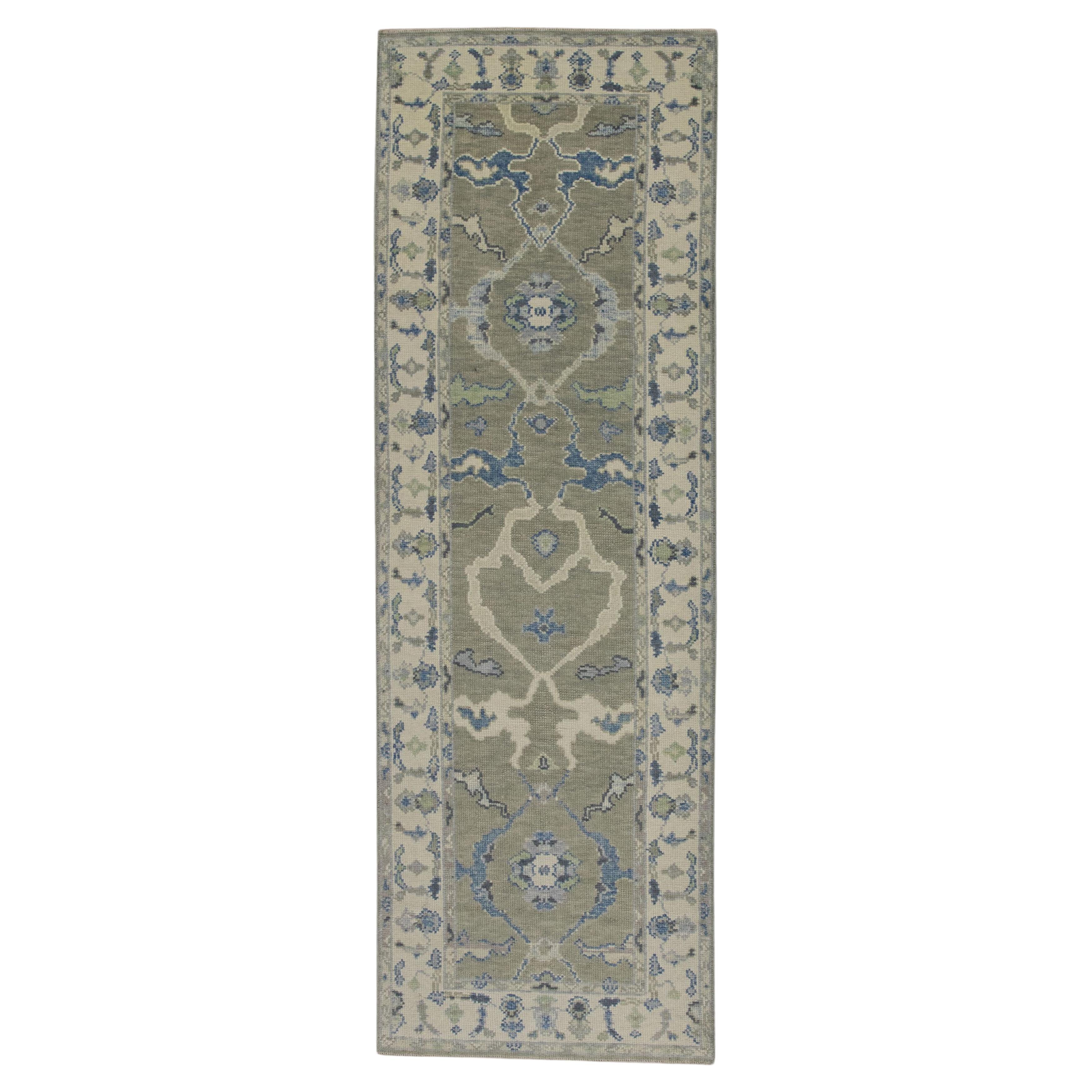 Handgewebter türkischer Oushak-Teppich aus Wolle 3'x 8'7"