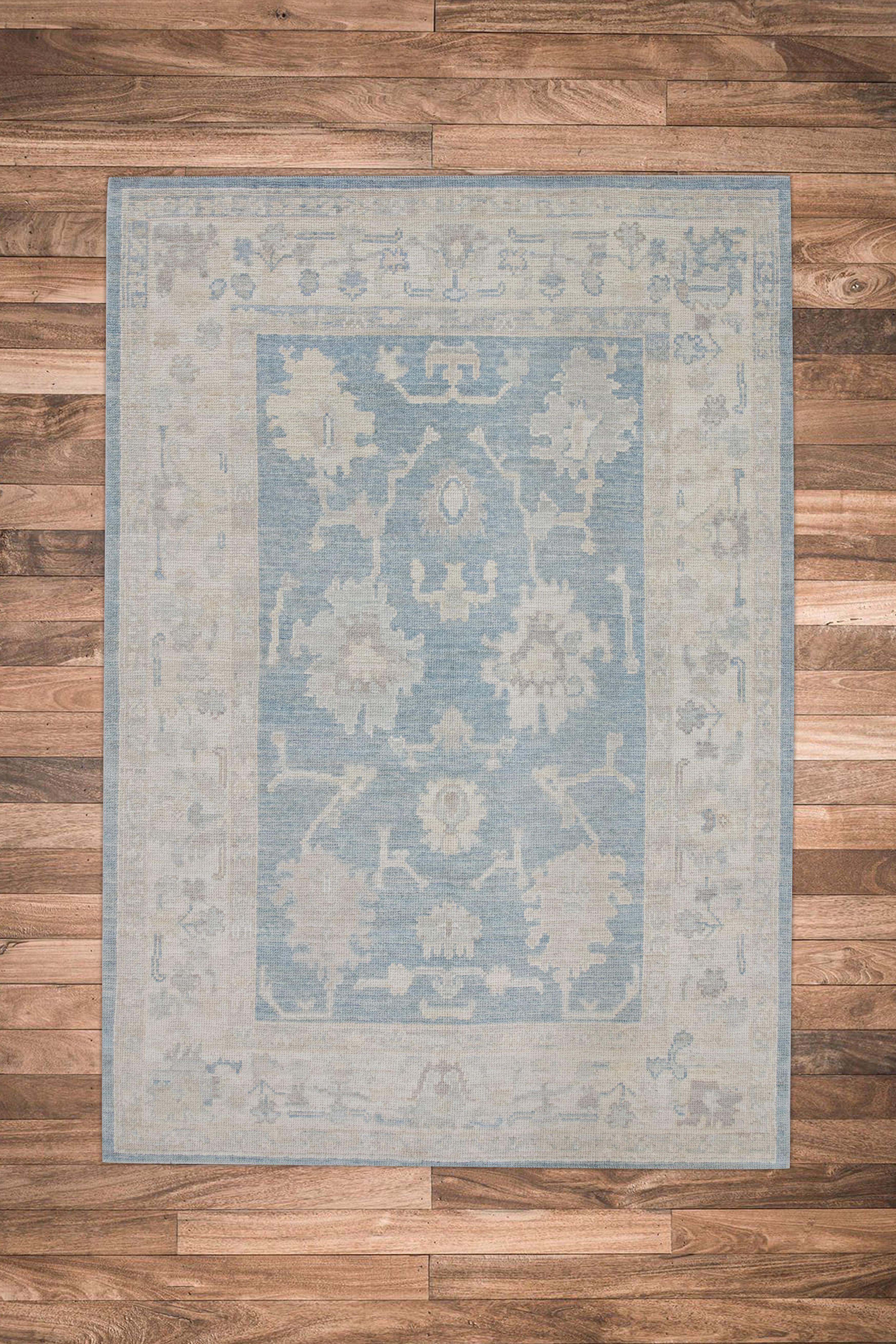 Contemporary Handwoven Wool Turkish Oushak Rug 4'11