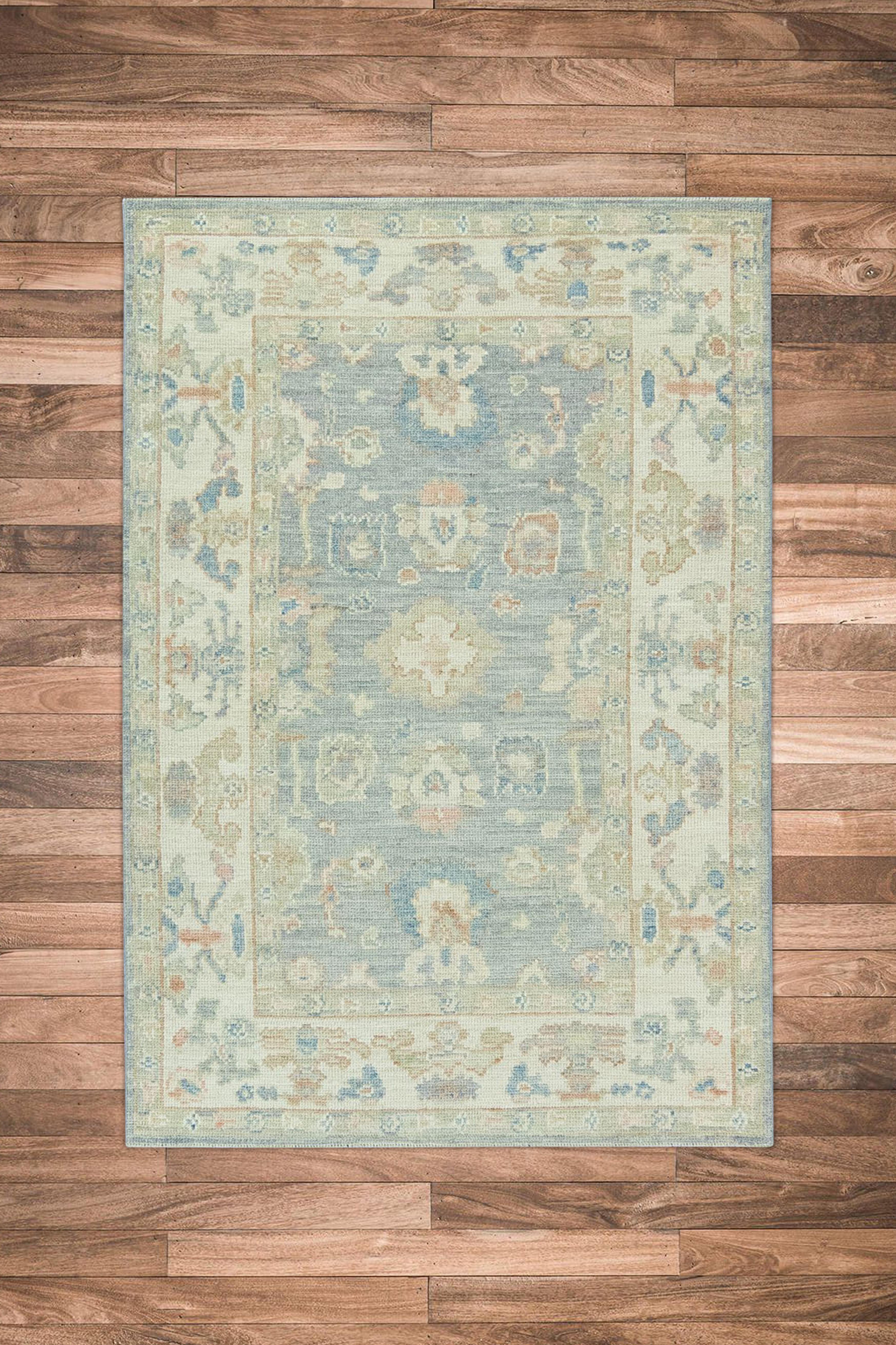 Contemporary Handwoven Wool Turkish Oushak Rug 4'4