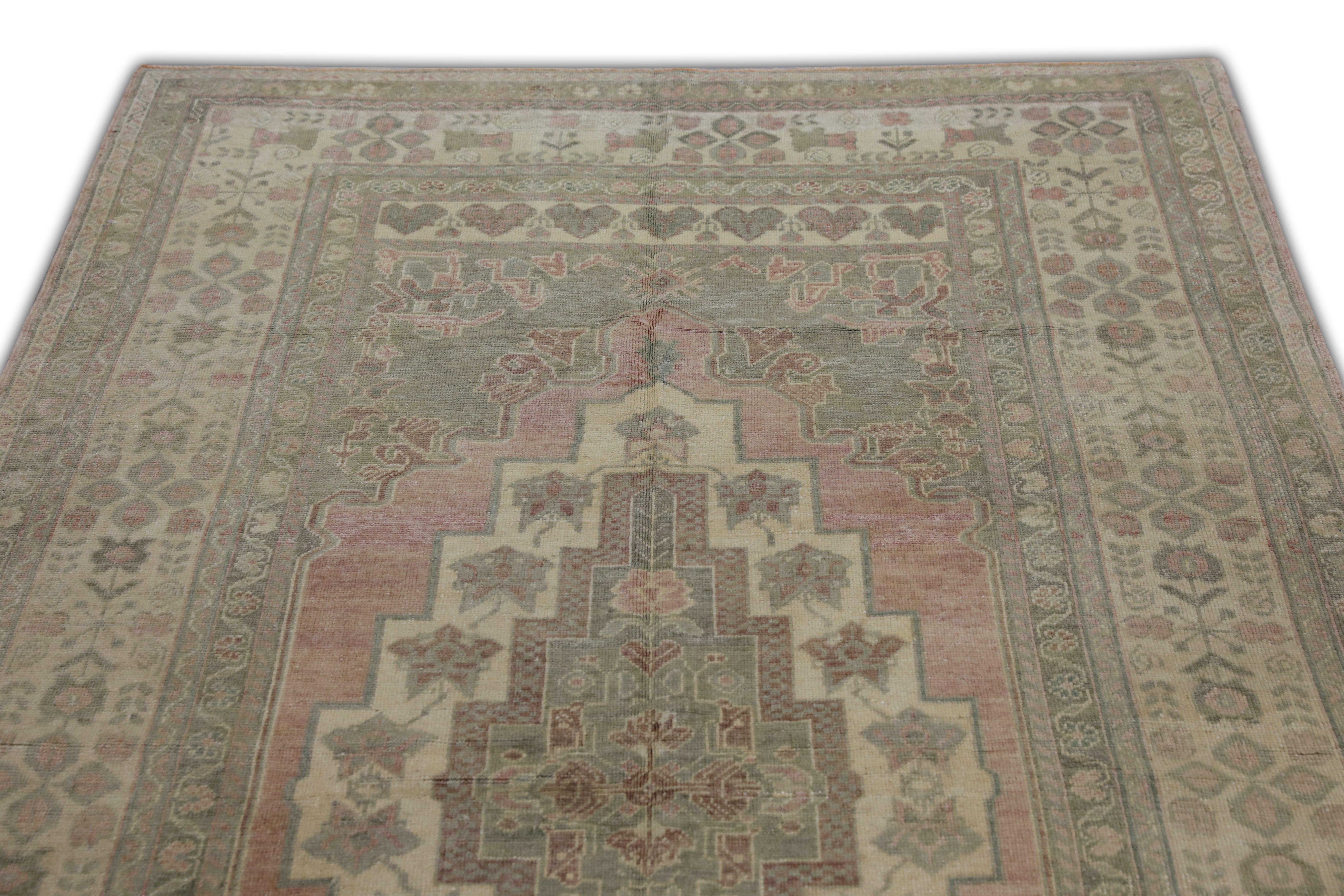 Modern Handwoven Wool Turkish Oushak Rug 4'8