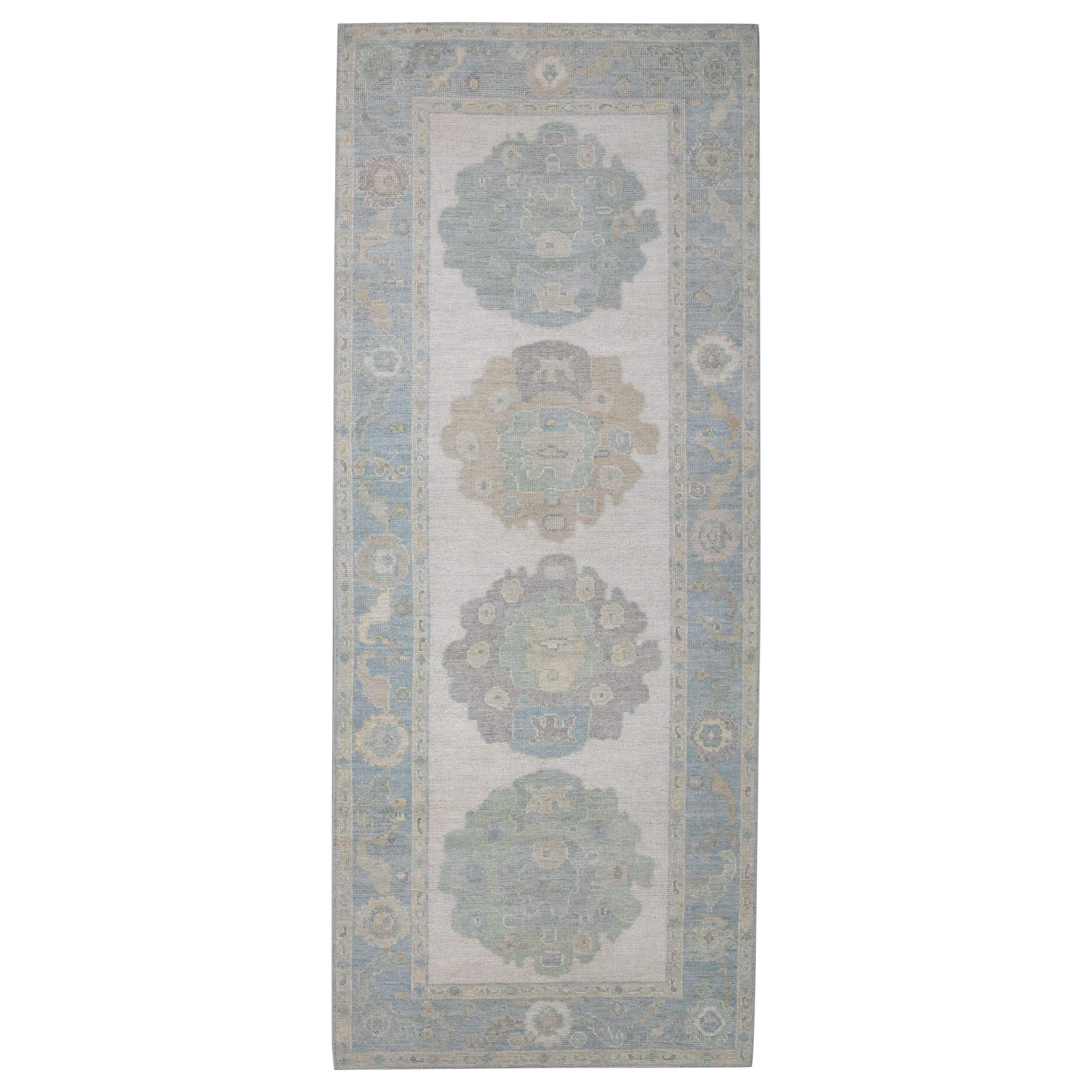 Tappeto Oushak turco in lana intrecciata a mano 4'x 10'2"