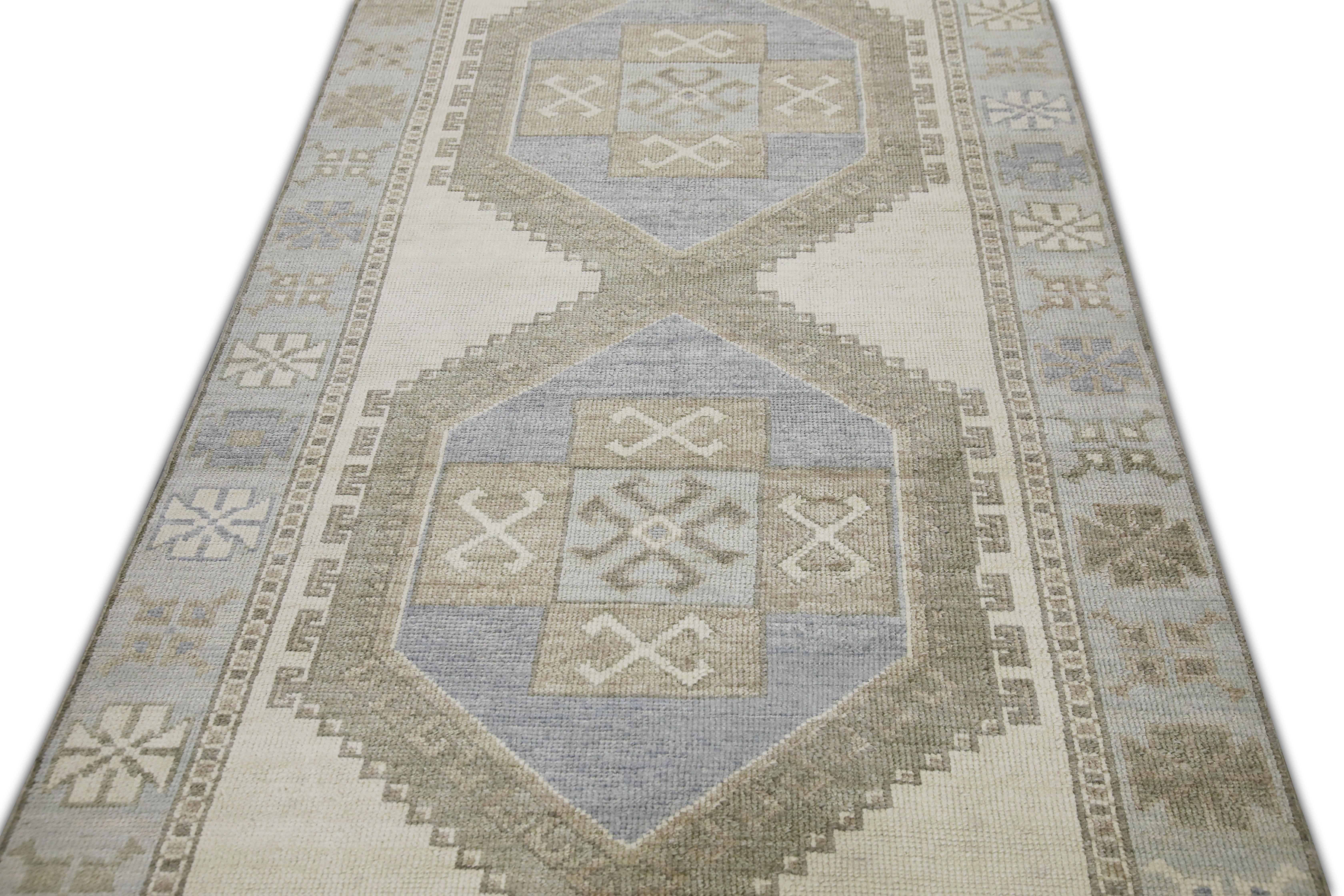 Contemporary Handwoven Wool Turkish Oushak Rug 4'x 15' For Sale