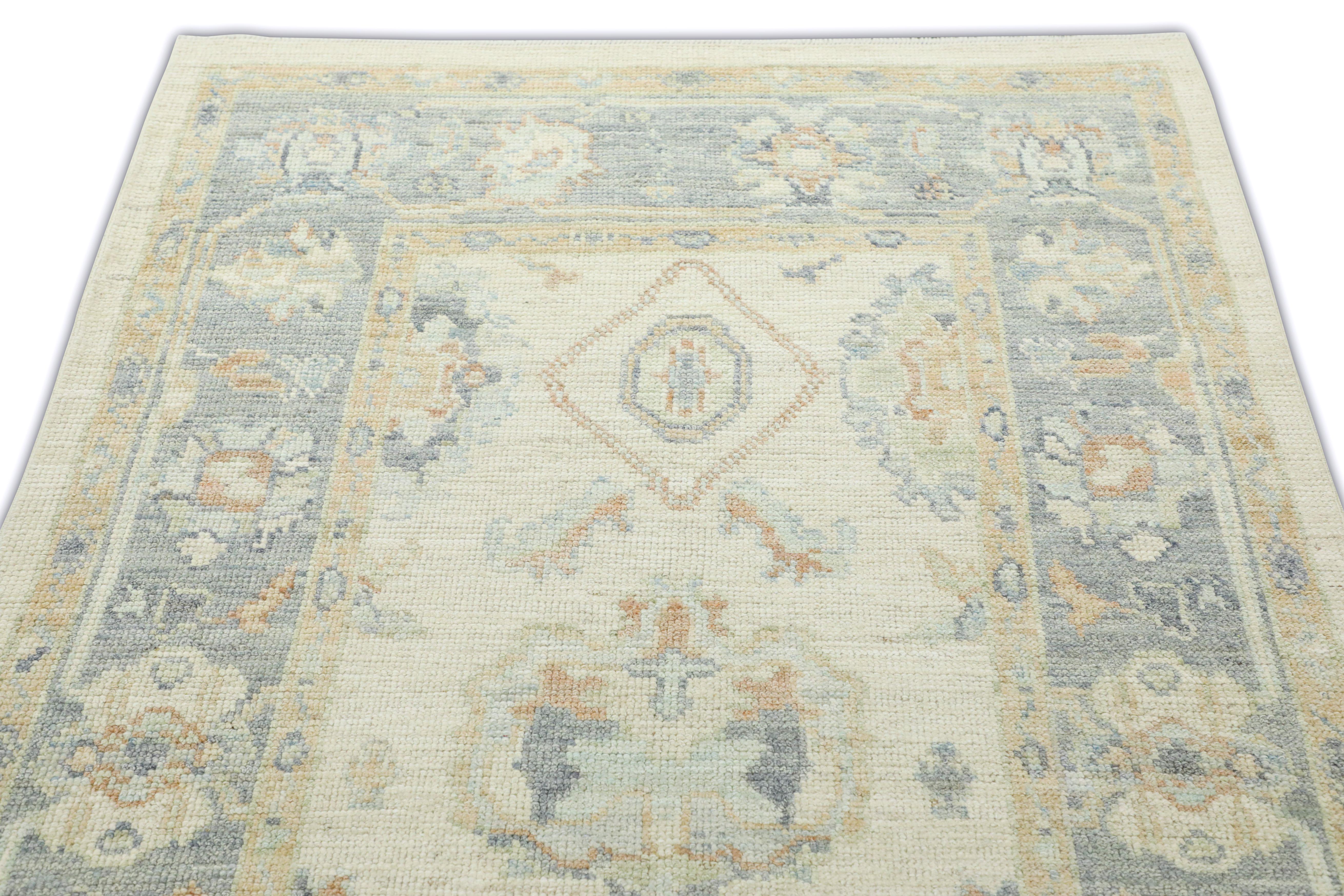 Modern Handwoven Wool Turkish Oushak Rug 4'x 6'2