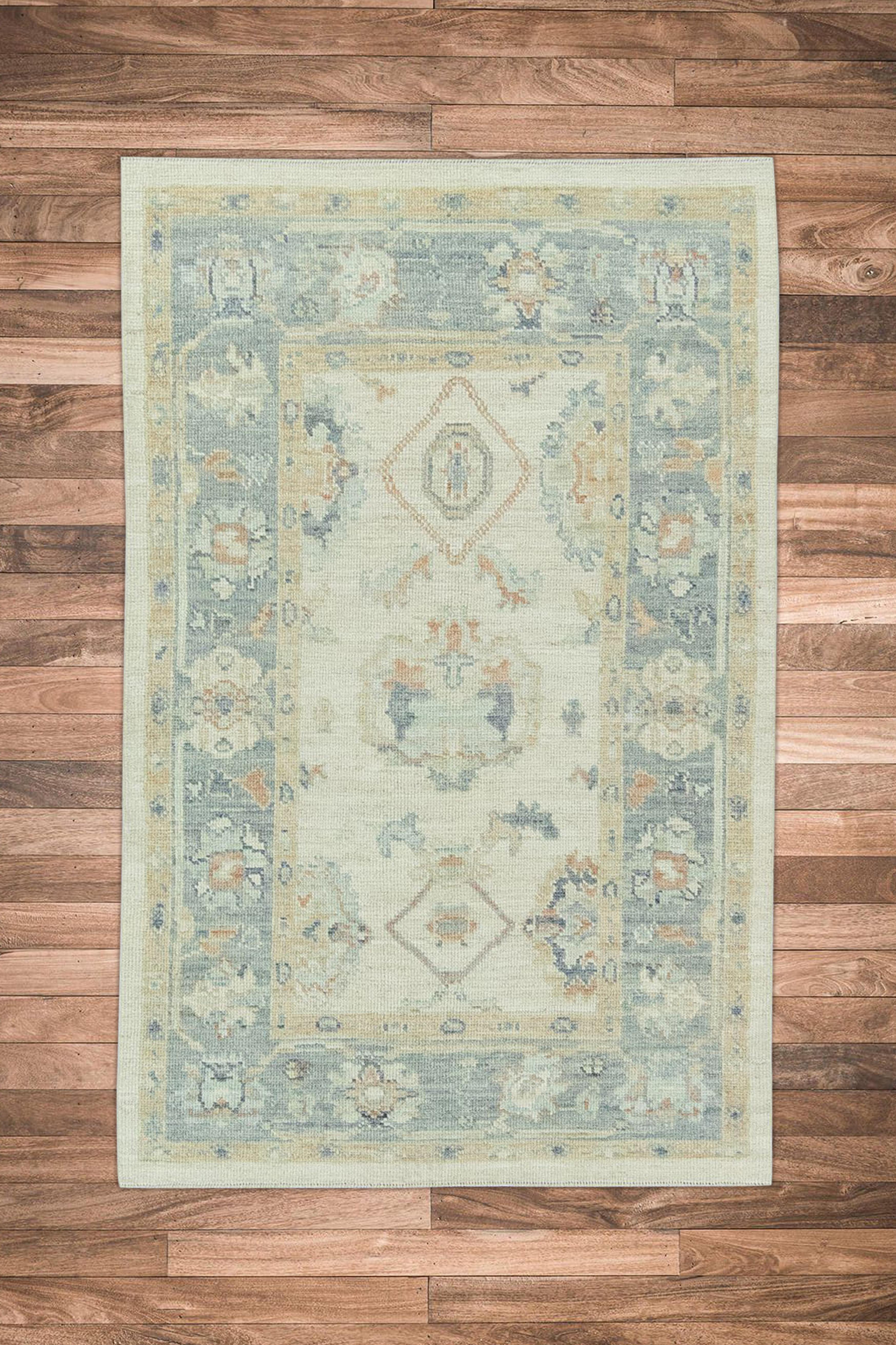 Tappeto Oushak turco in lana intrecciata a mano 4'x 6'2