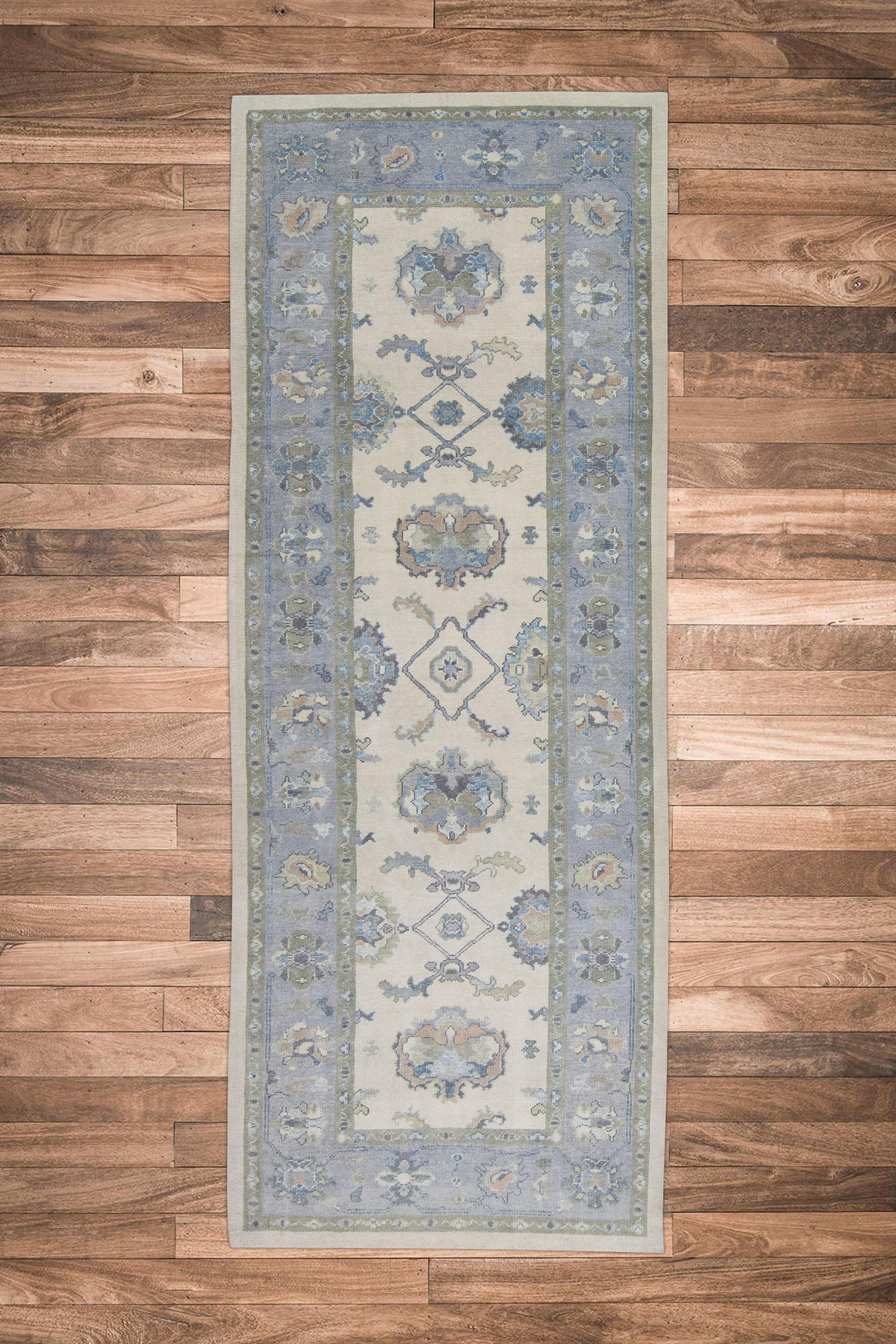 Contemporary Handwoven Wool Turkish Oushak Rug 5'2