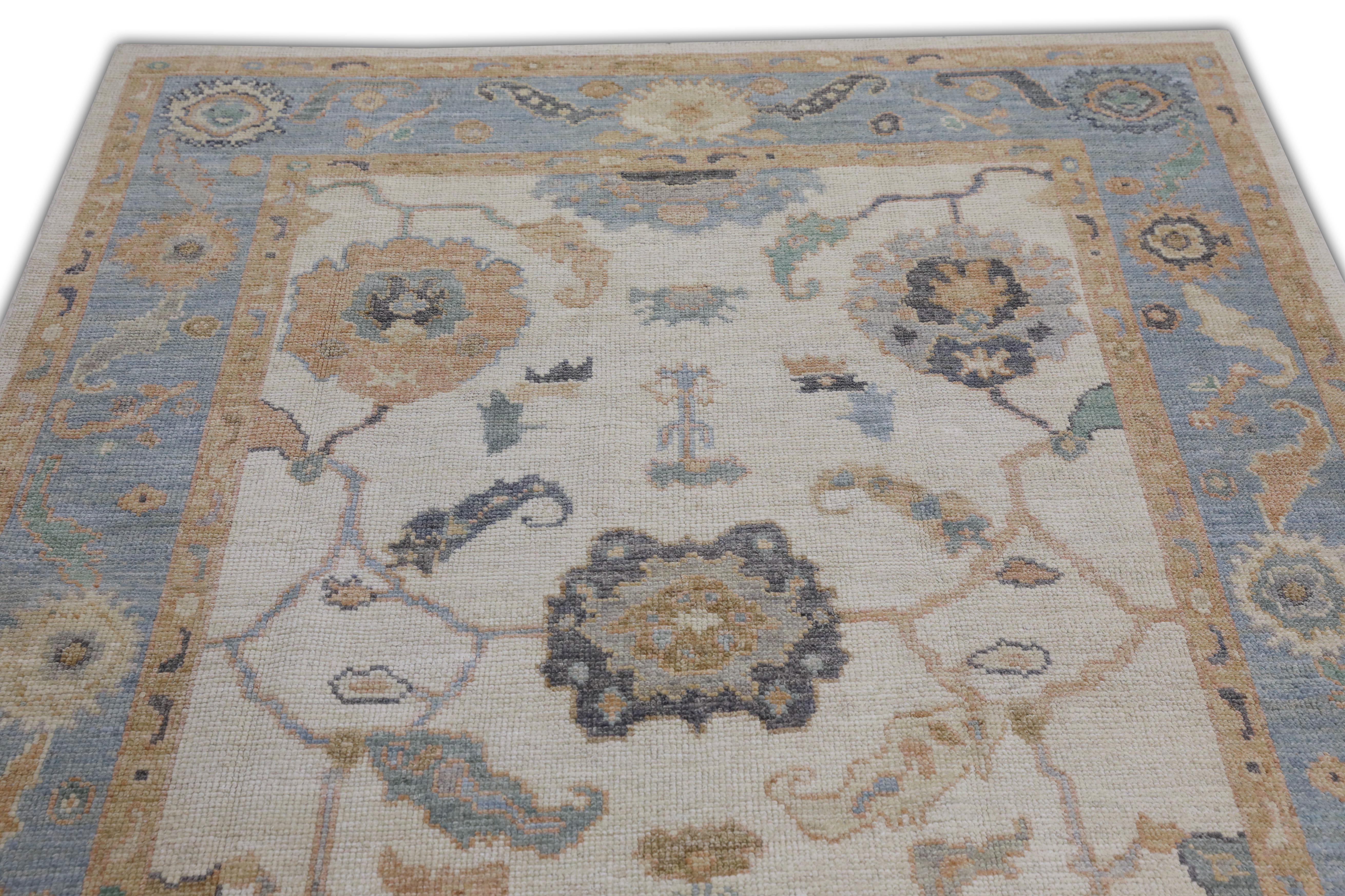Modern Handwoven Wool Turkish Oushak Rug 5'2
