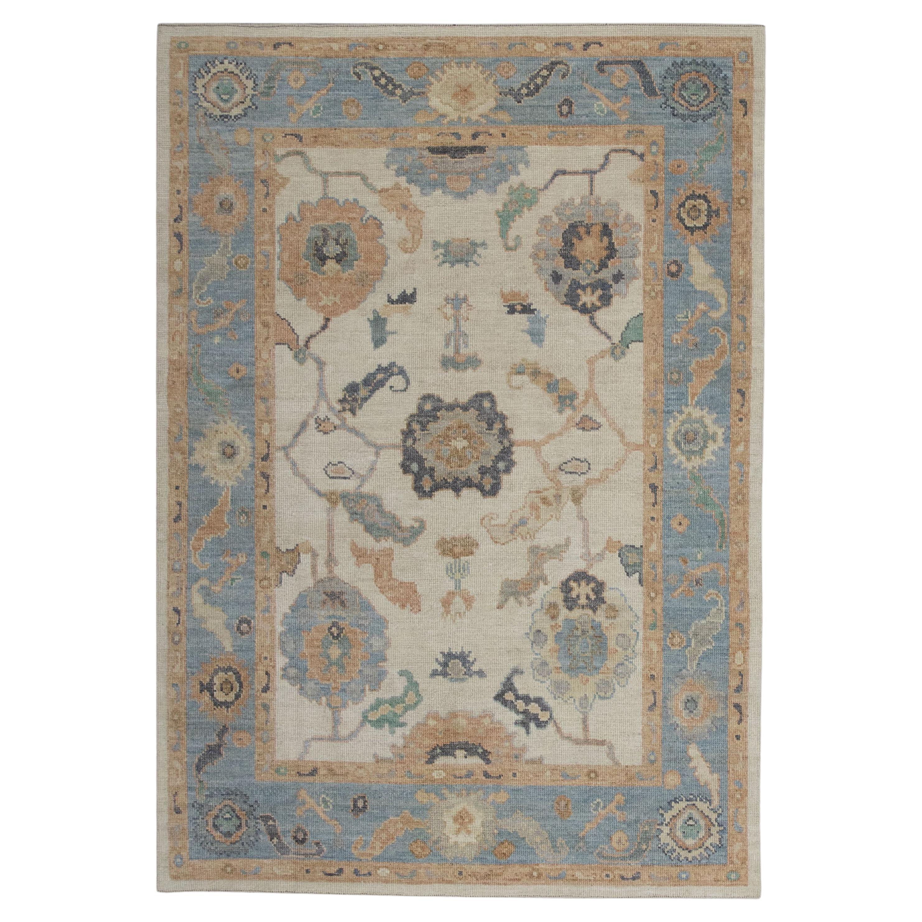 Handwoven Wool Turkish Oushak Rug 5'2"x 7'1" For Sale