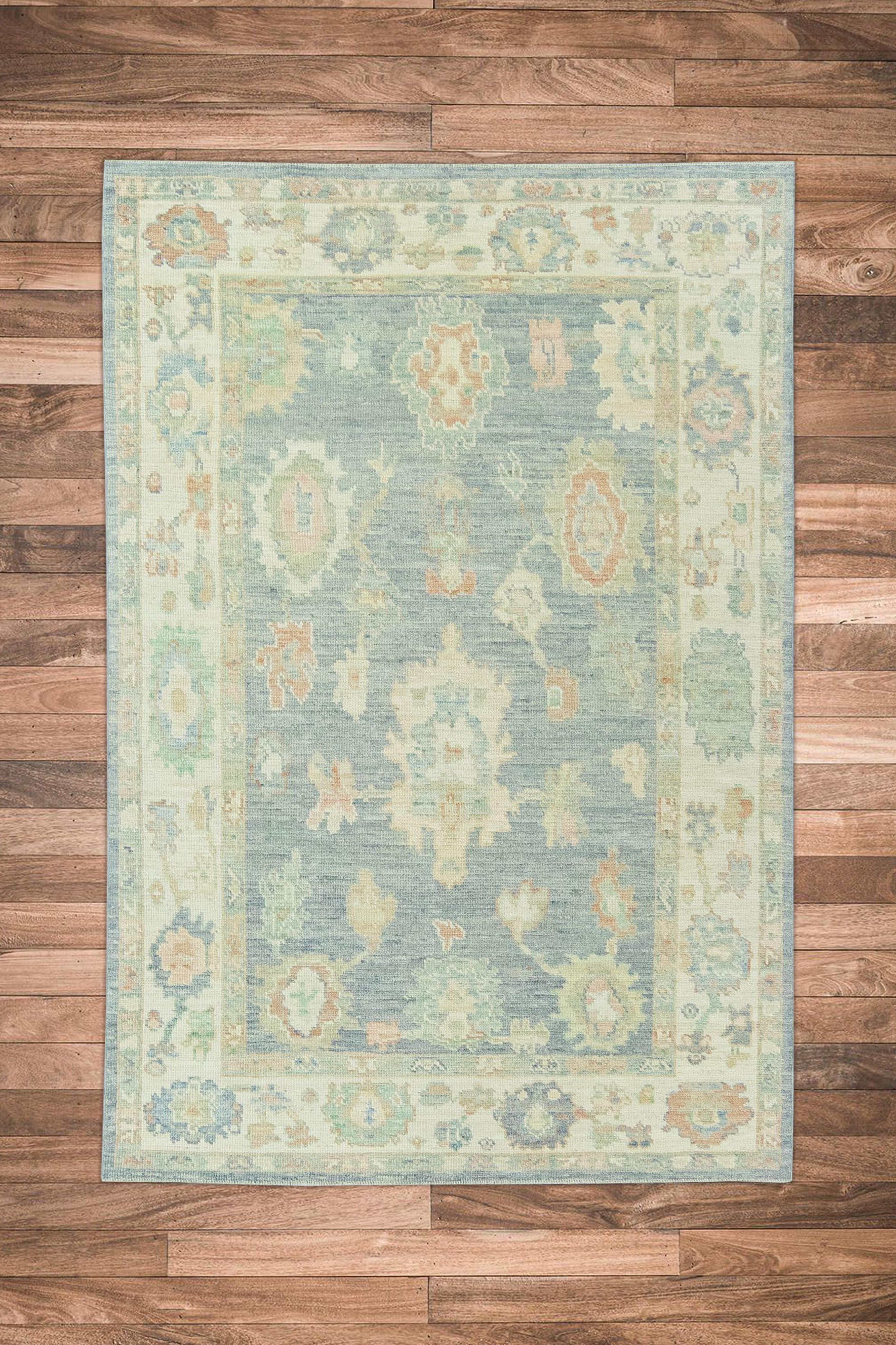 Handwoven Wool Turkish Oushak Rug 5'3