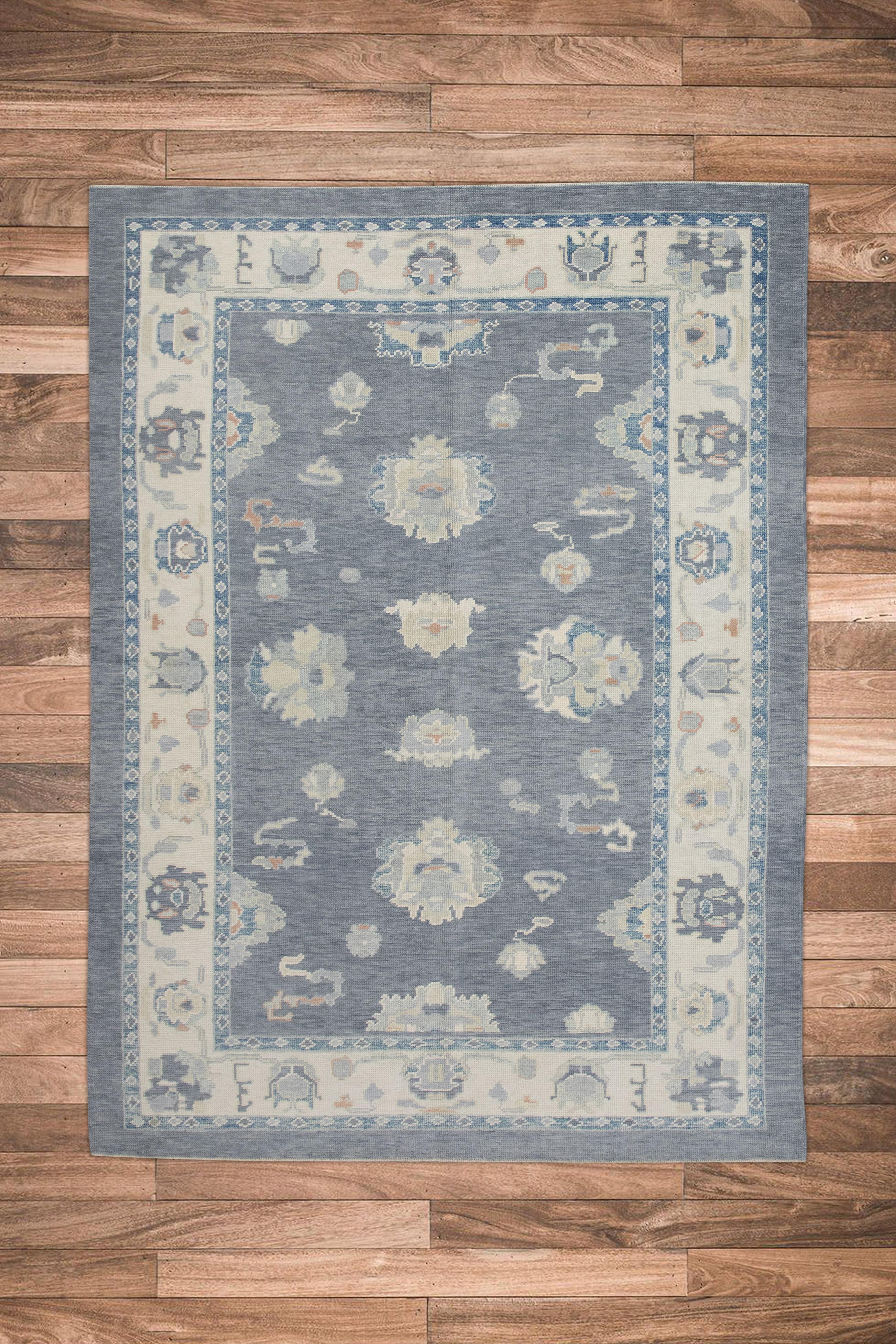 XXI secolo e contemporaneo Tappeto Oushak turco in lana intrecciata a mano 6'x 8'6