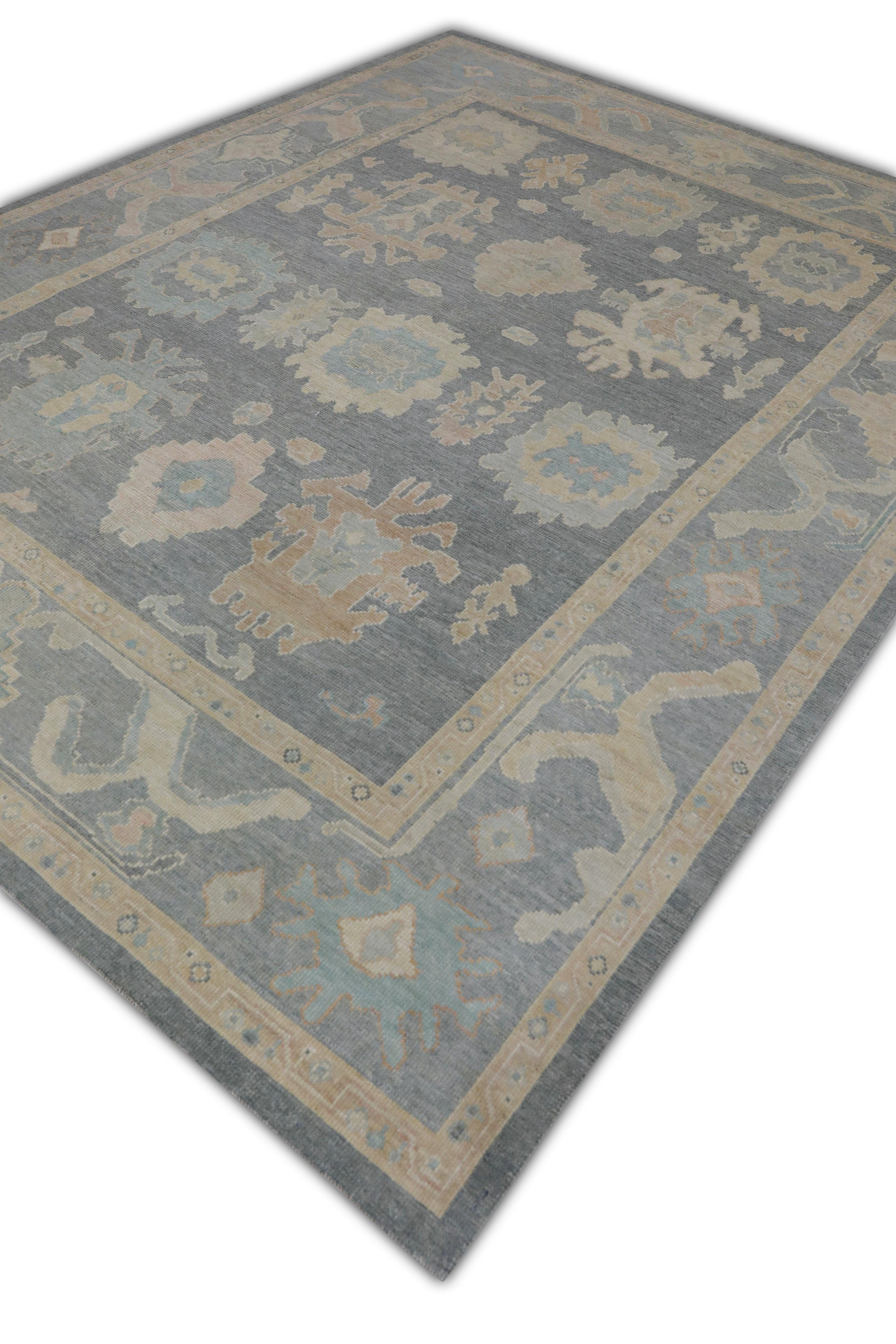 Modern Handwoven Wool Turkish Oushak Rug 7'10
