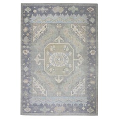 Alfombra Oushak turca de lana tejida a mano 8'11 "x 11'6