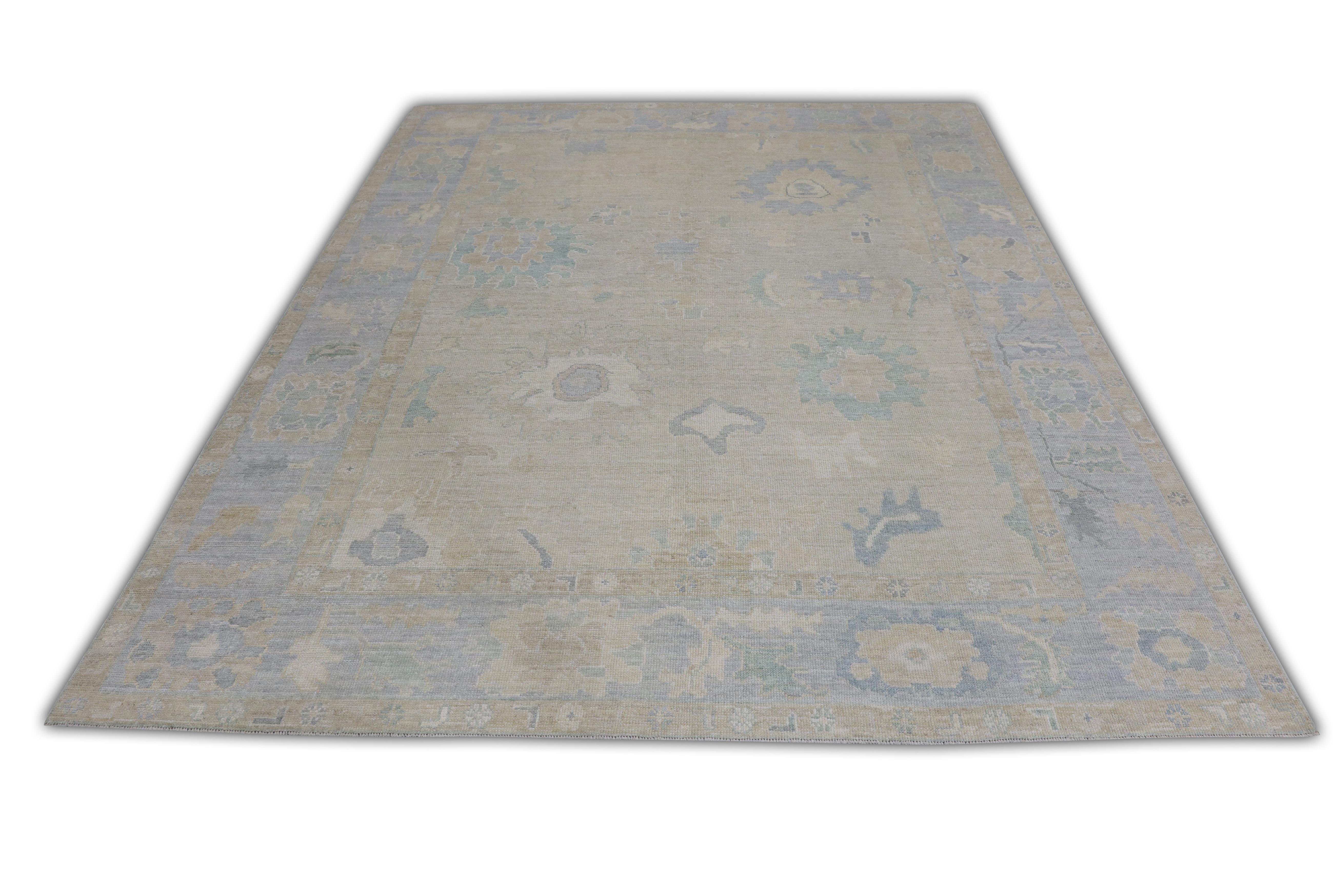 This Turkish oushak rug is a stunning piece of art that has been handwoven using traditional techniques by skilled artisans. The rug features intricate patterns and a soft color palette that is achieved through the use of natural vegetable dyes.