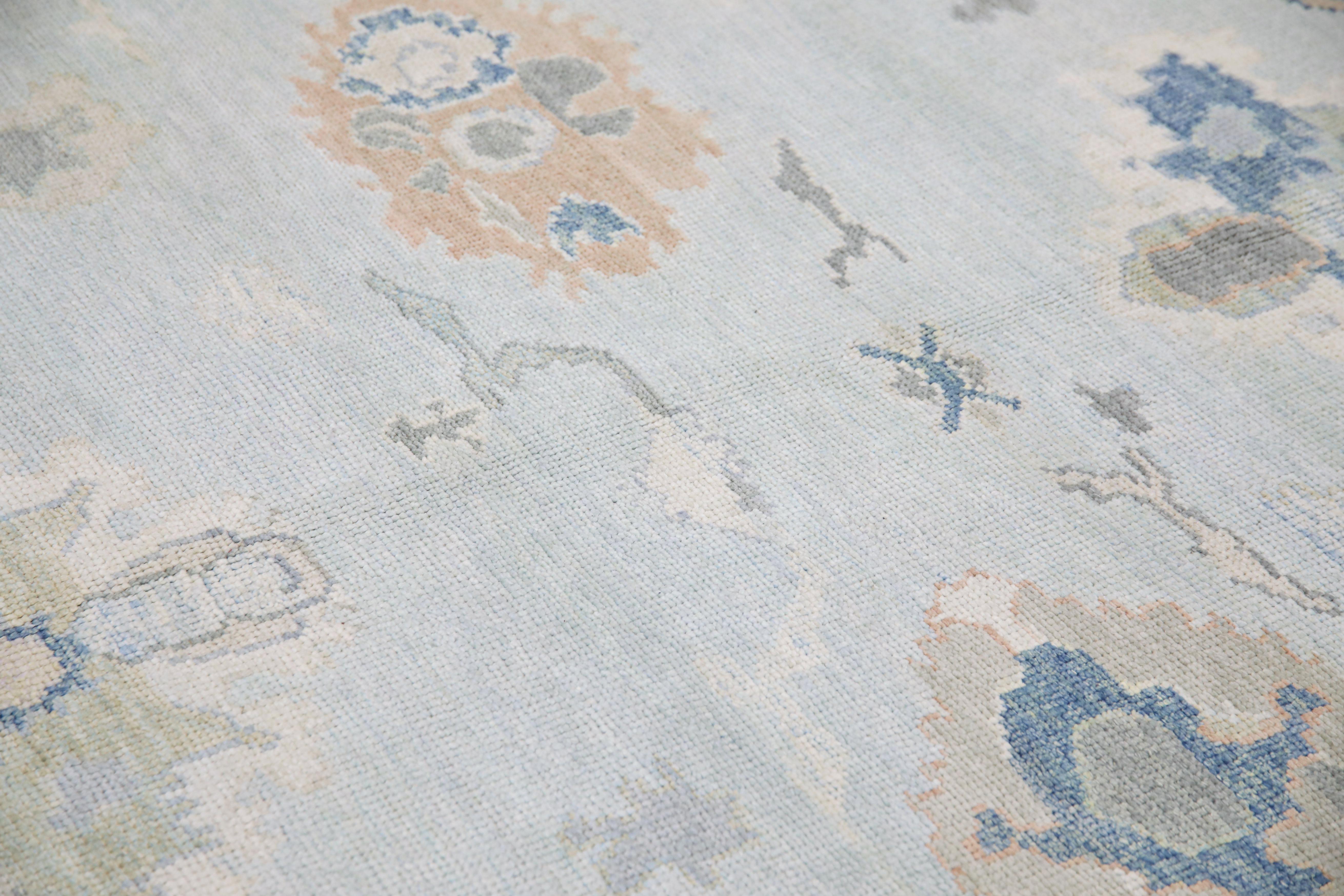 Contemporary Handwoven Wool Turkish Oushak Rug 8'2