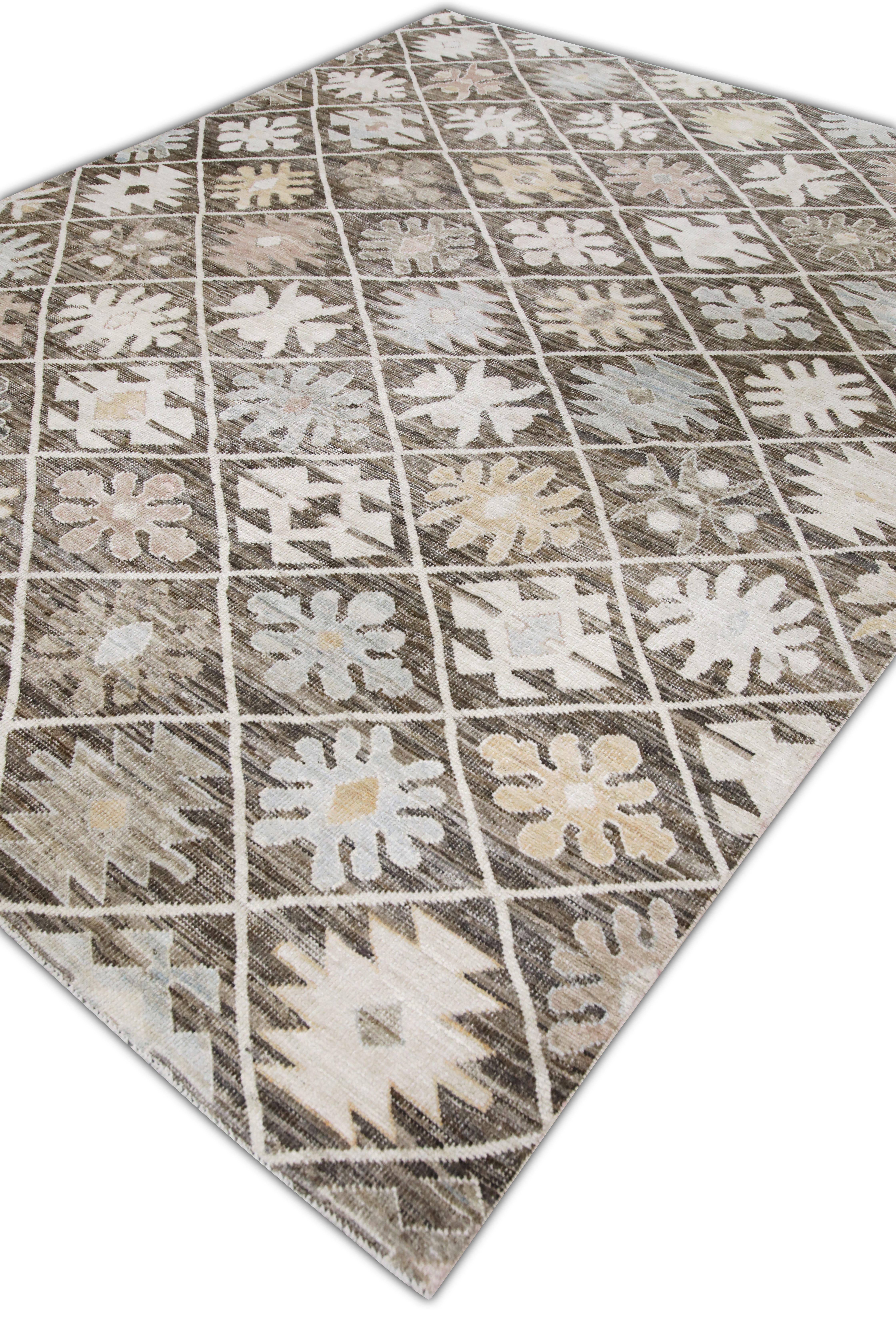 Moderno Tappeto Oushak turco in lana intrecciata a mano 8'x 10'1
